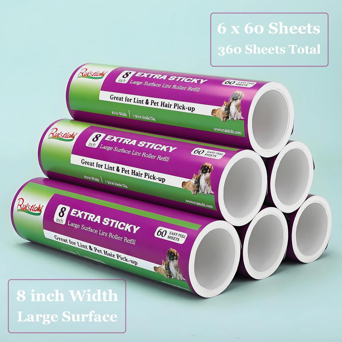 8 inch Large Surface Roller Refill Compatible with Scotch-Brite Pet Hair Pickup Extra Sticky Large