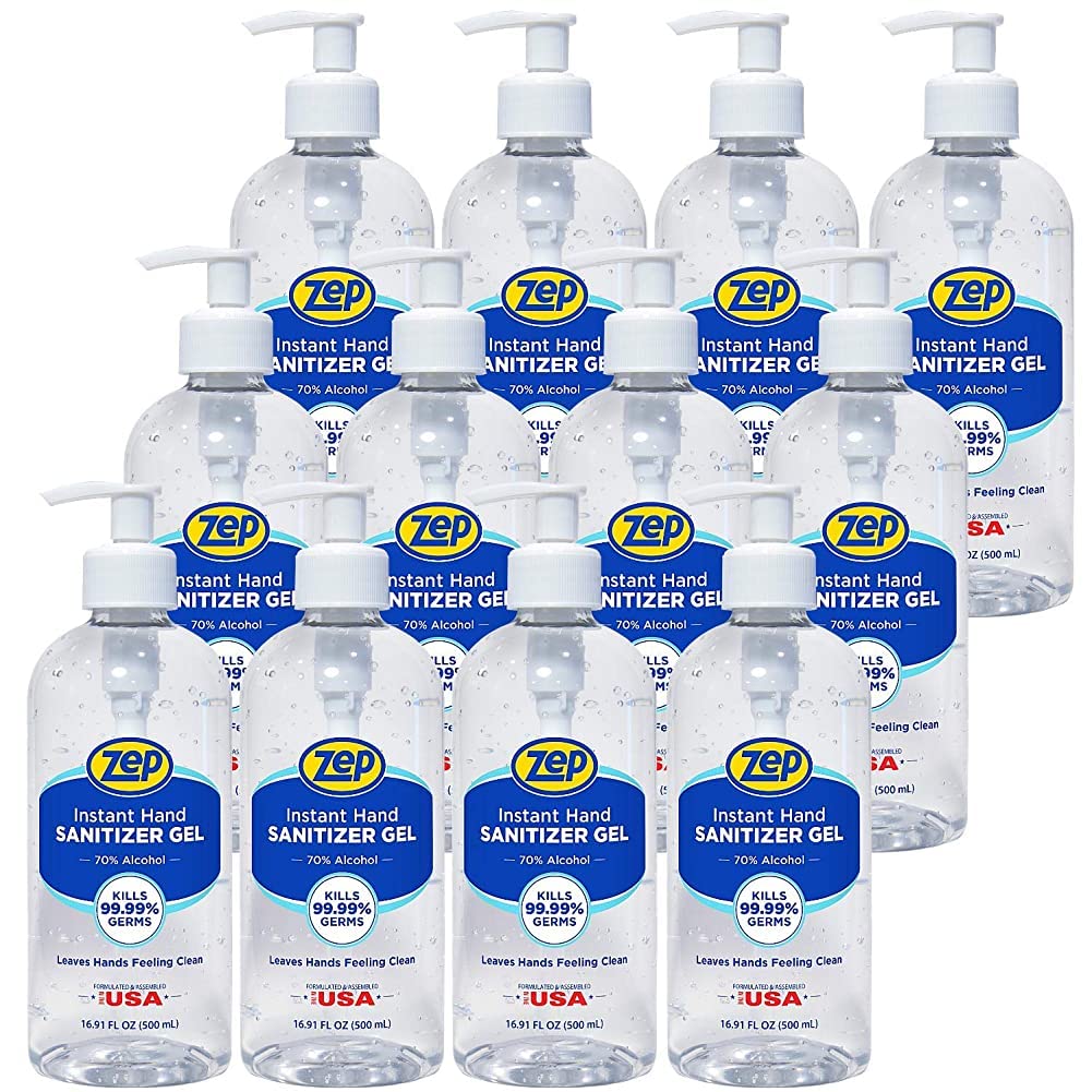 Zep Instant Hand Sanitizer Gel 70% Alcohol 500Ml Case of 12 - Exceeds CDC Recommendations - Kills