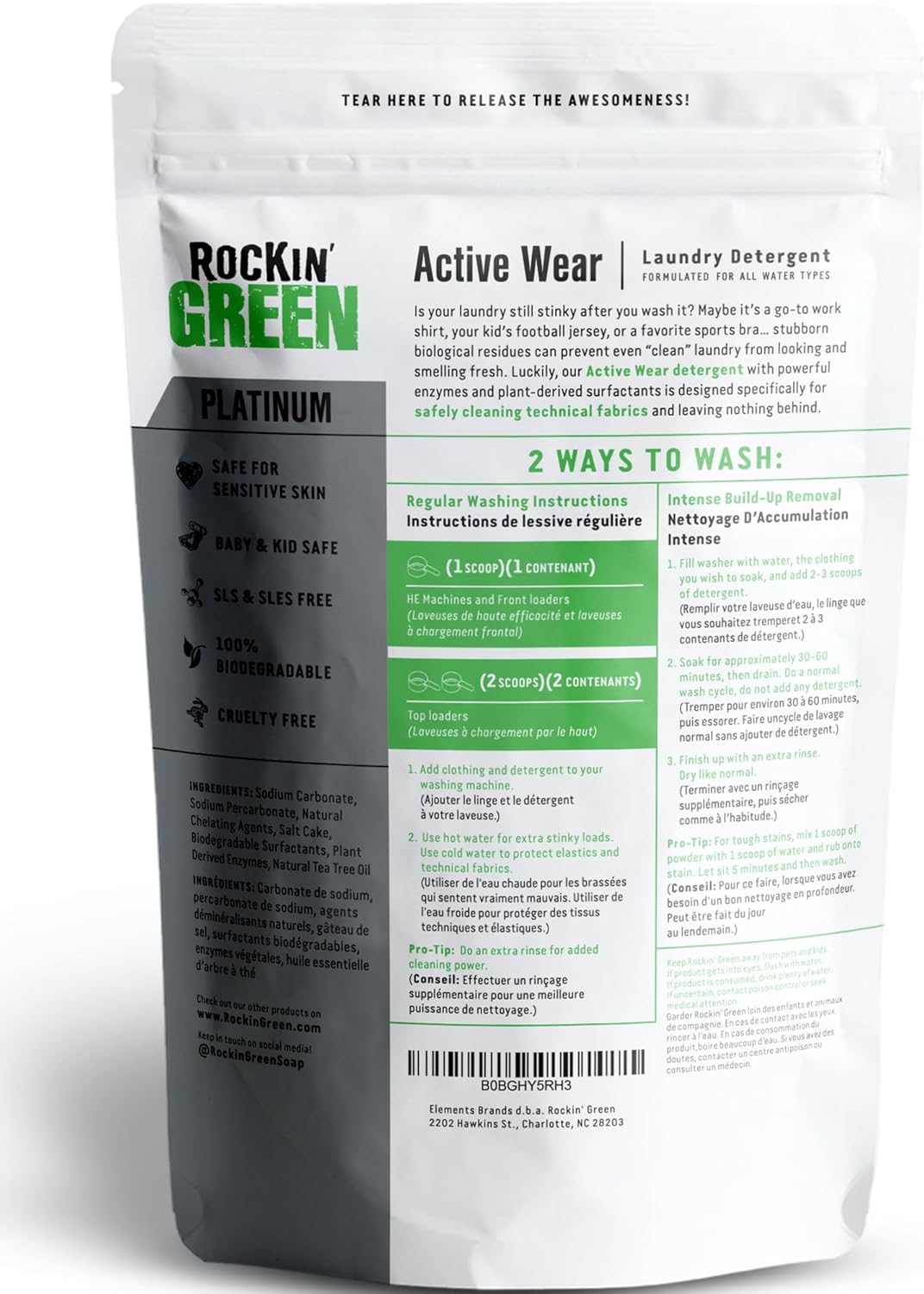 Rockin' Green Laundry Detergent, Plant based, All Natural Laundry Detergent Powder, Vegan and
