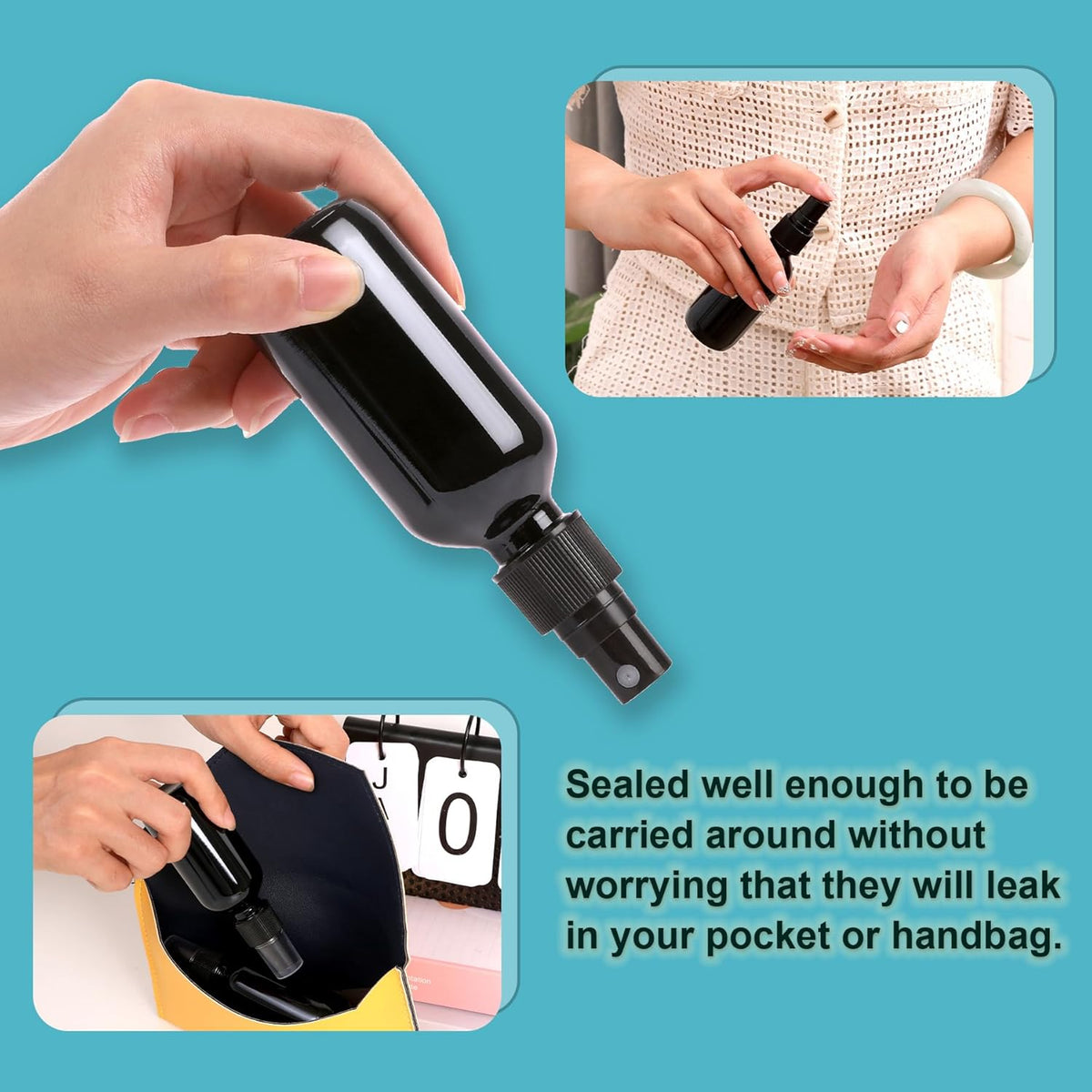 Black Glass Small Spray Bottle 2 oz 24 Packs,Fine Mist Sprayer Small Clear Bottles,Refillable
