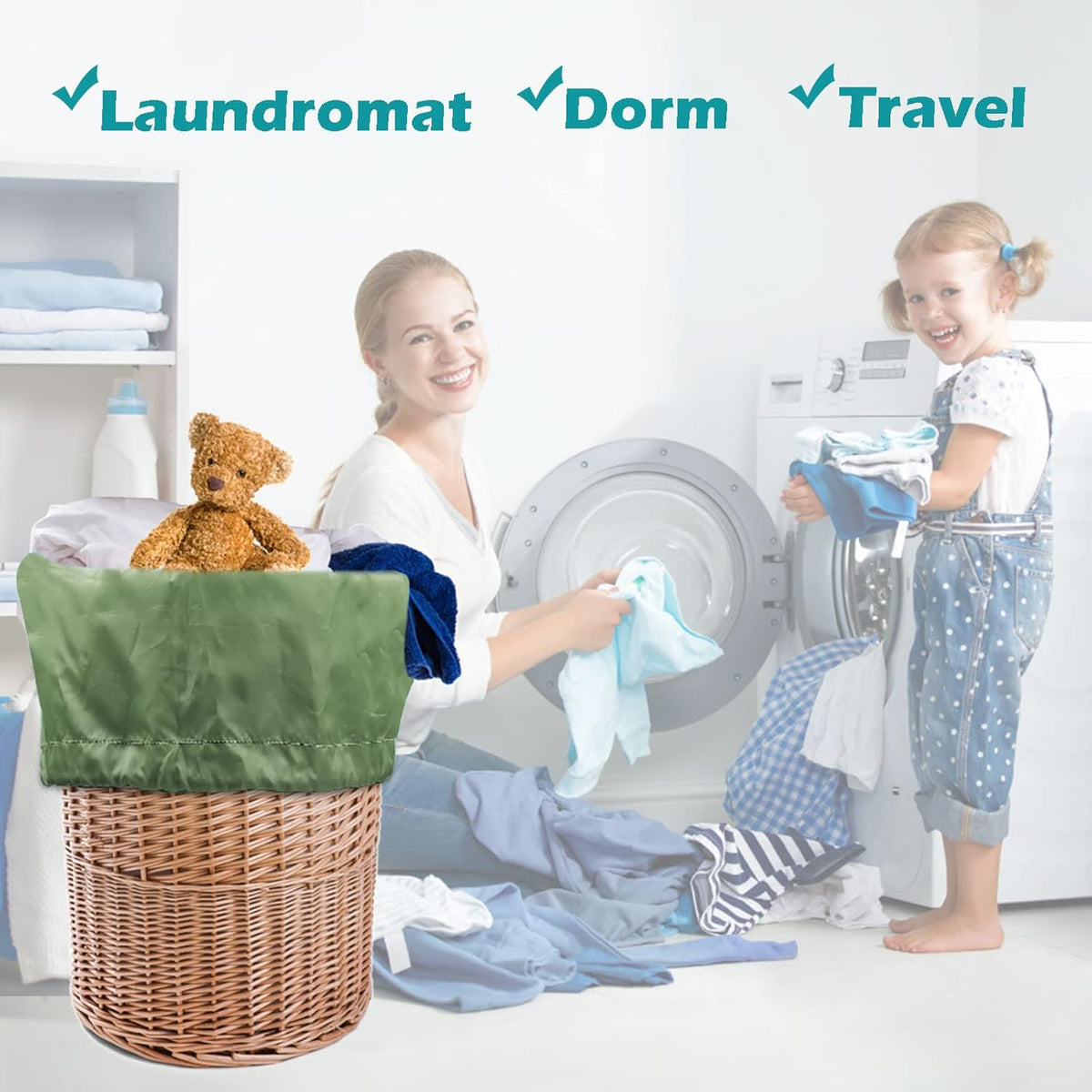 Heavy Duty Laundry Bag 2 Pack XL Nylon Laundry Bags with Straps, Washable Large Dirty Clothes