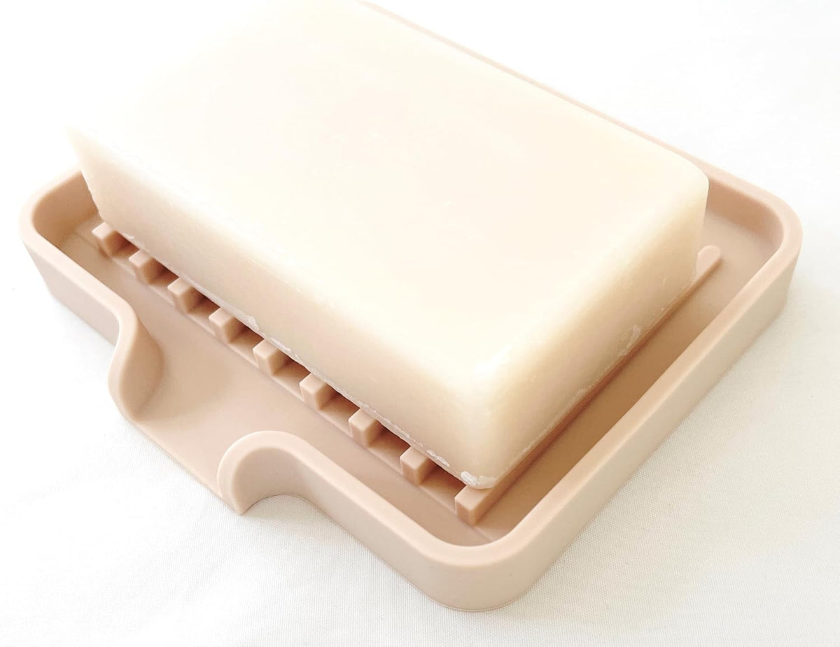 Happitasa Silicone Soap Dish Tray and Sponge Holder with Drain Chute, Pack of 2 | Bathroom and