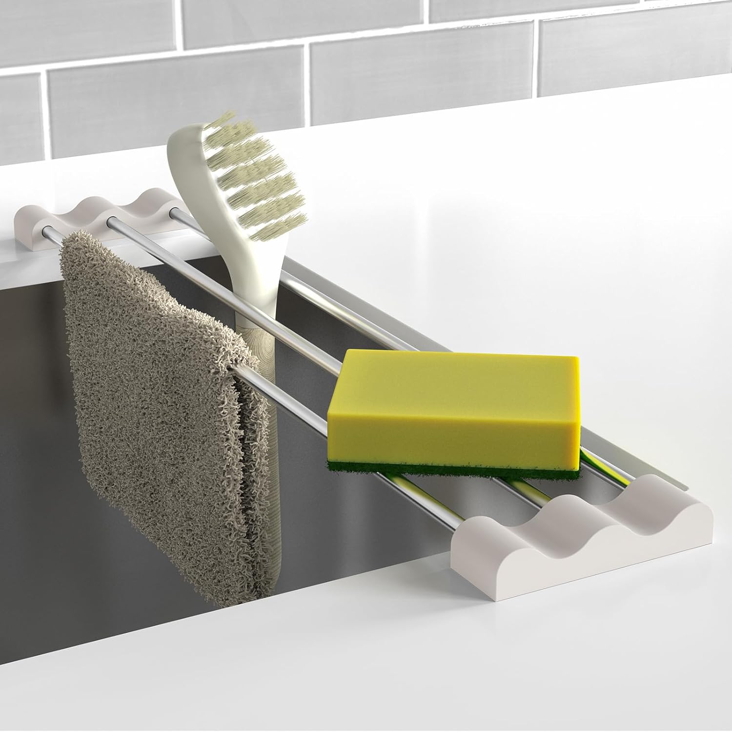 Tomorotec Adjustable Over-The-Sink Kitchen Rack for Dishcloths, Sponges, Bottles and Brushes