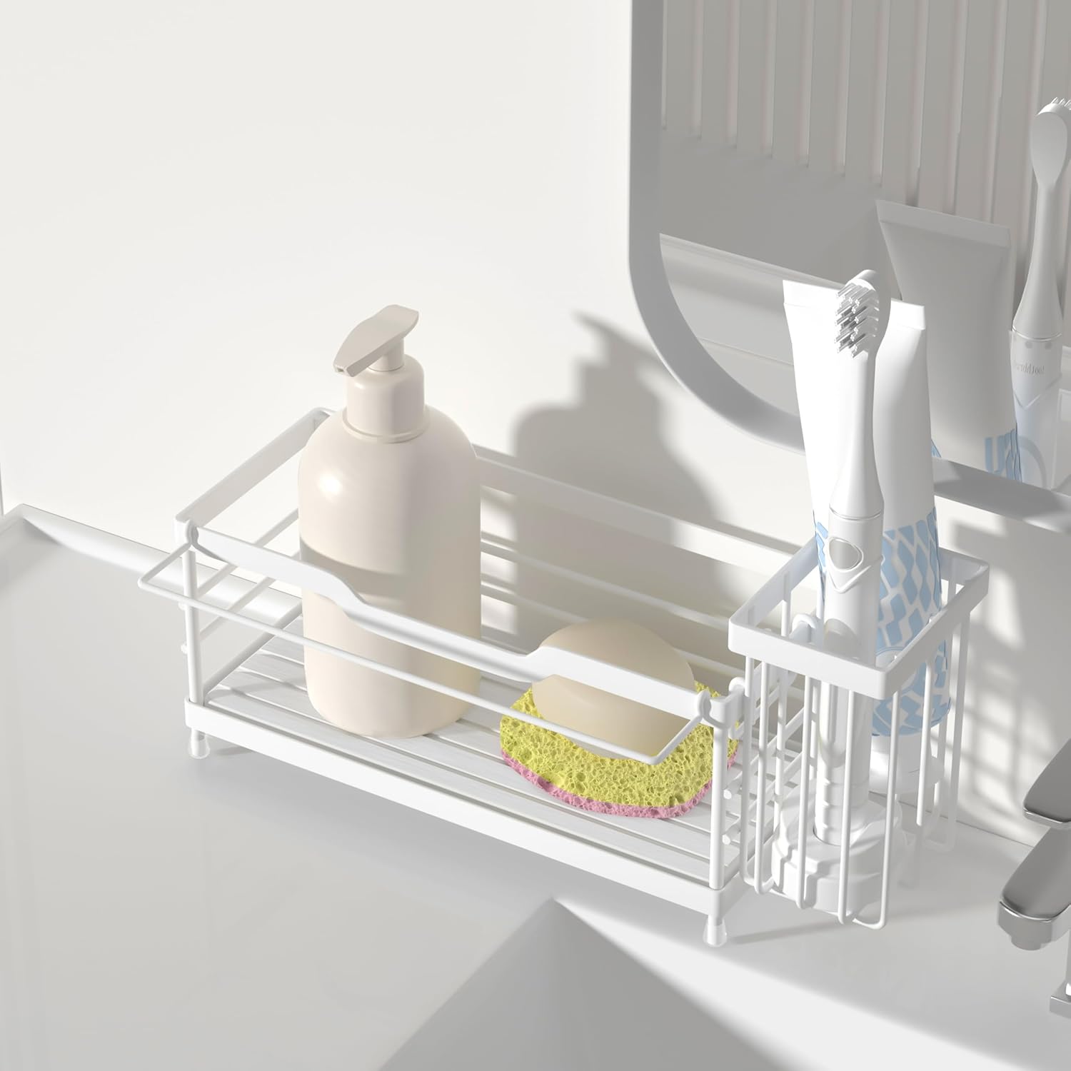 Sponge Holder for Kitchen Sink,Sink Caddy Organizer with Stone Drying Tray, Stainless Steel Kitchen