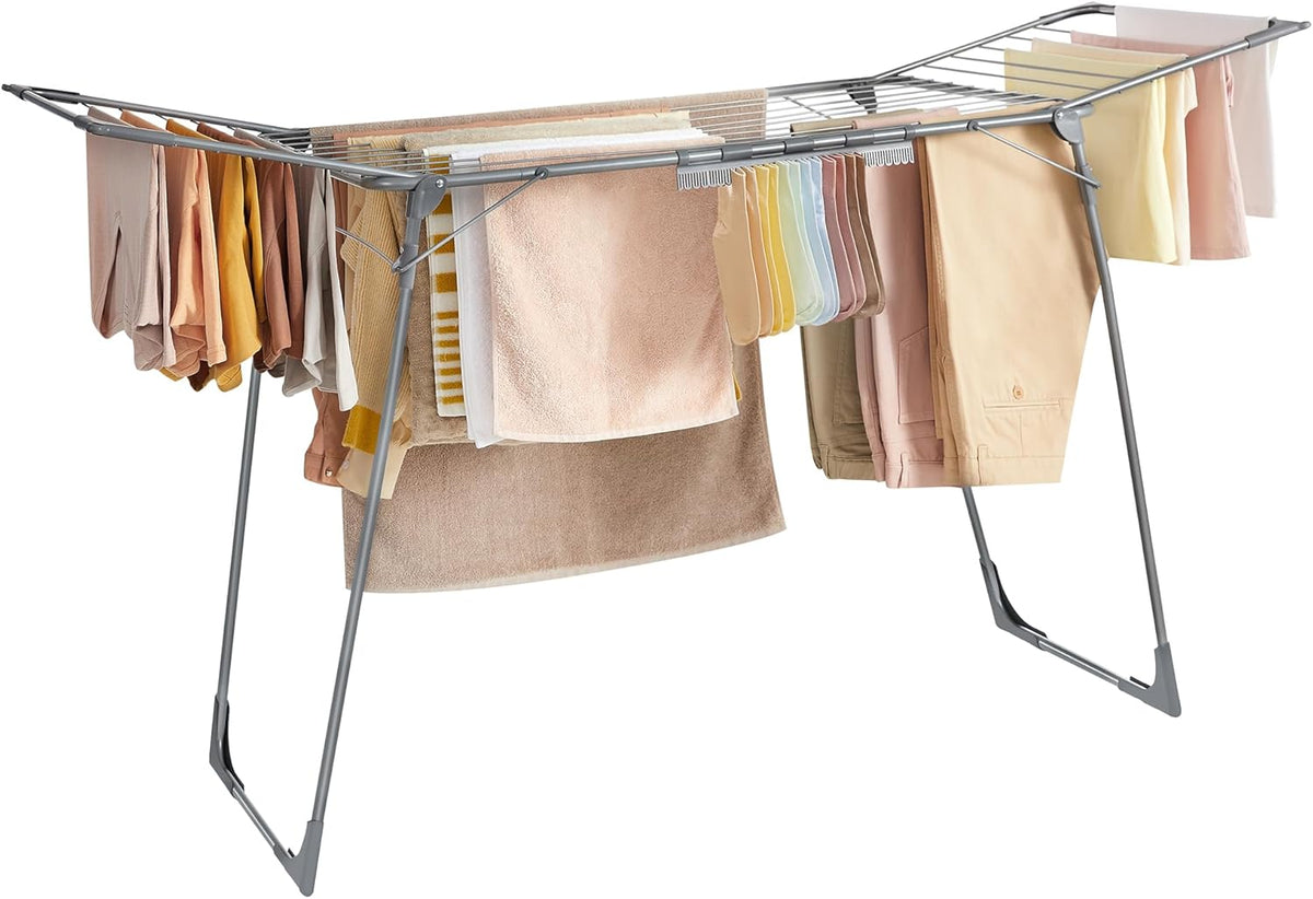 SONGMICS Clothes Drying Rack Foldable, Gullwing Laundry Drying Rack, Space-Saving, 22.2 x 68.1 x 38