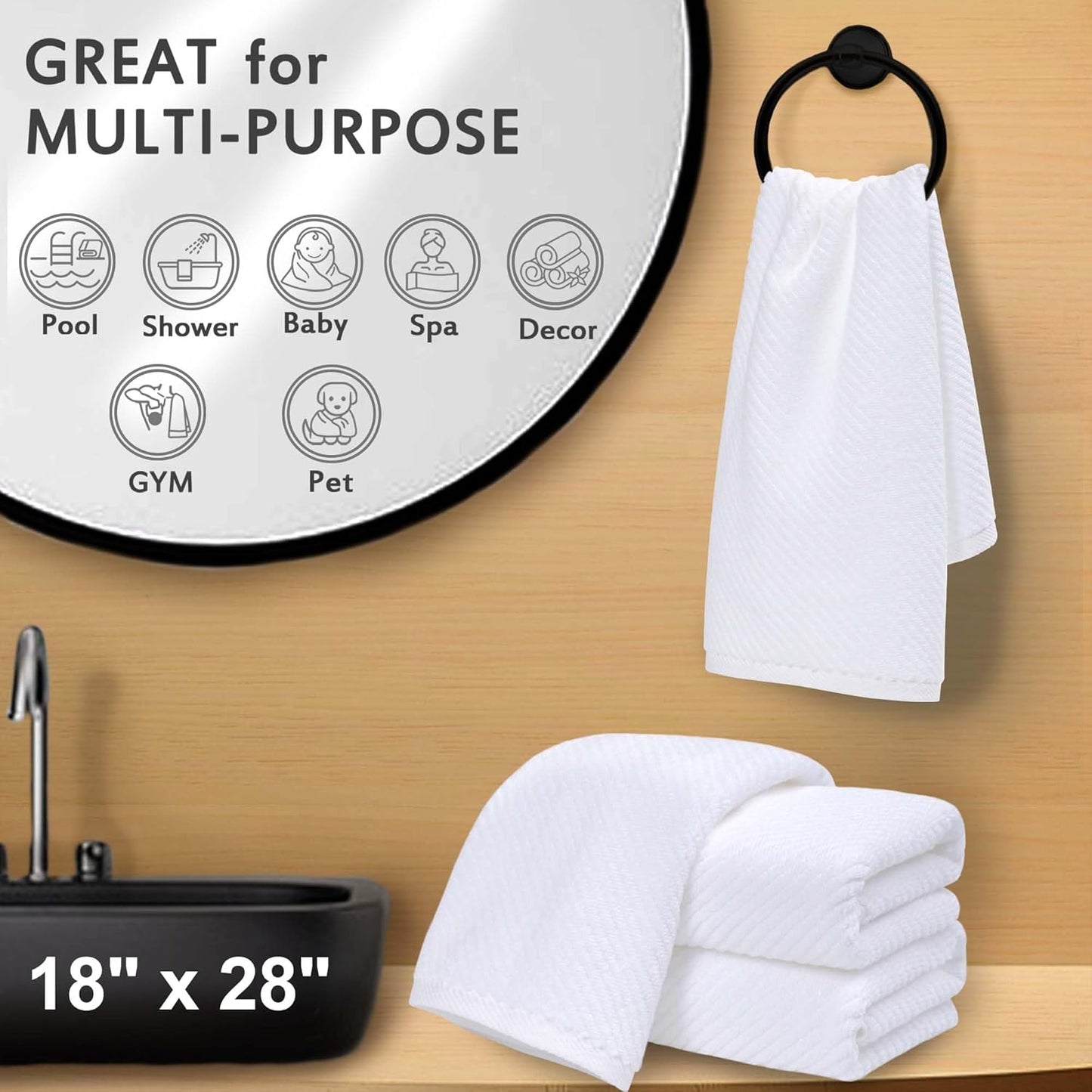 VOOVA & MOVAS White Hand Towels - 100% Cotton | Lightweight | Thick | Quick Dry | Soft | Absorbent