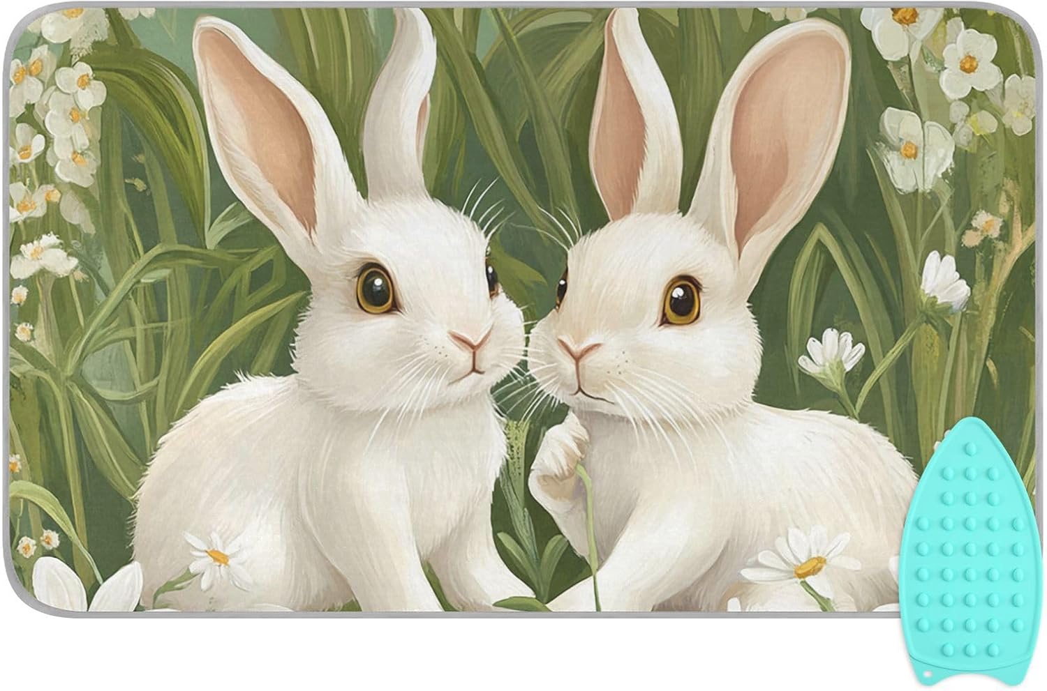 Green Easter Bunny Daisy 01 Ironing Mat for Table top Portable Ironing Pad Blanket for Washer Dryer