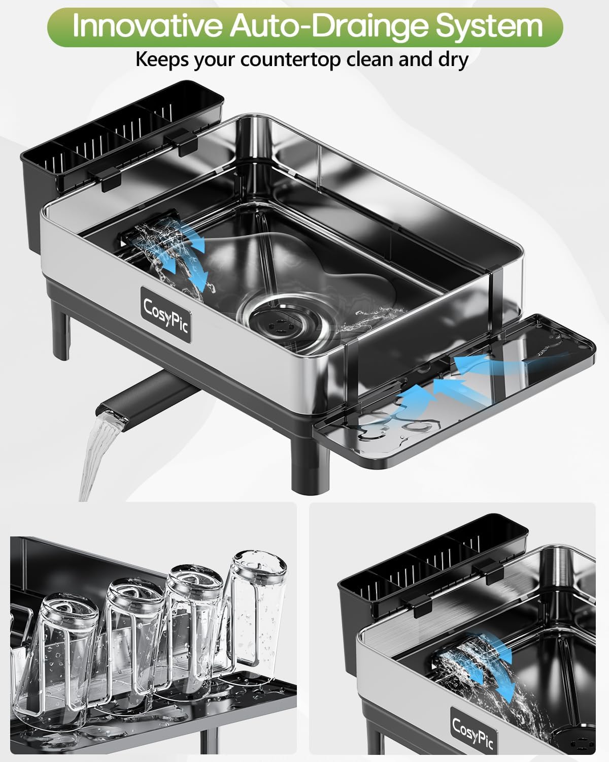 Dish Racks, Thicker Premium 304 Stainless Steel Dish Drying Rack for Kitchen Counter, Automatic