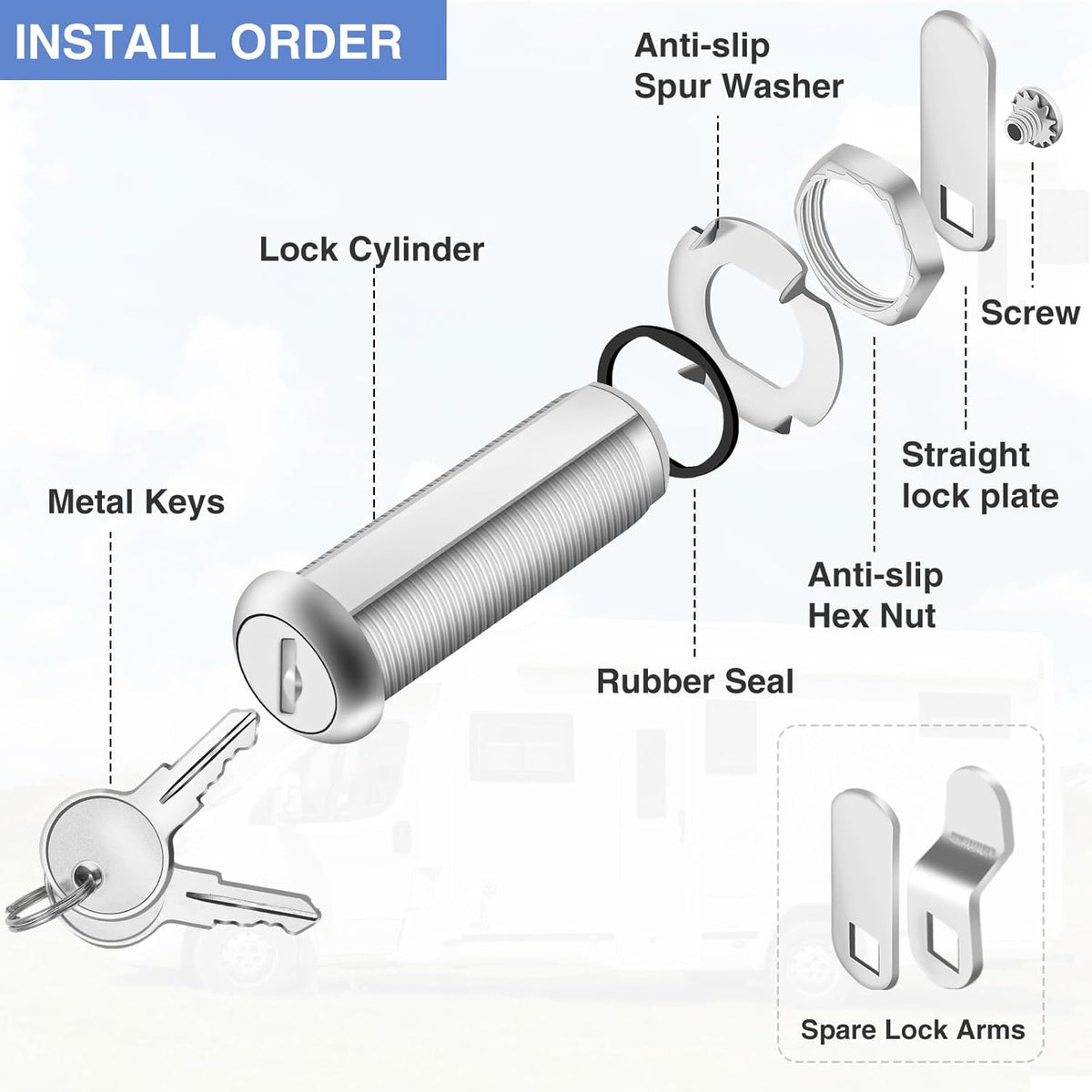 Cabinet Lock with Keys, 2" Extra-Long Cam Locks keyed Alike, Heavy Duty Cabinet Cam Lock Set for