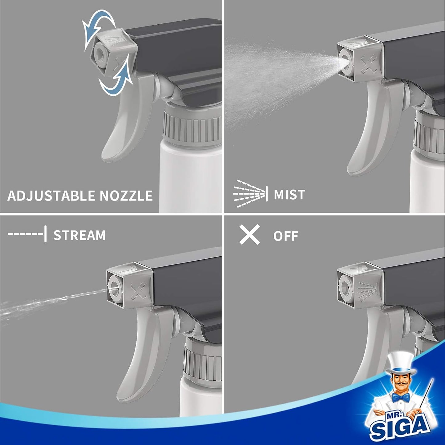 MR.SIGA 16 oz Empty Plastic Spray Bottles for Cleaning Solutions, Heavy Duty Household Reusable