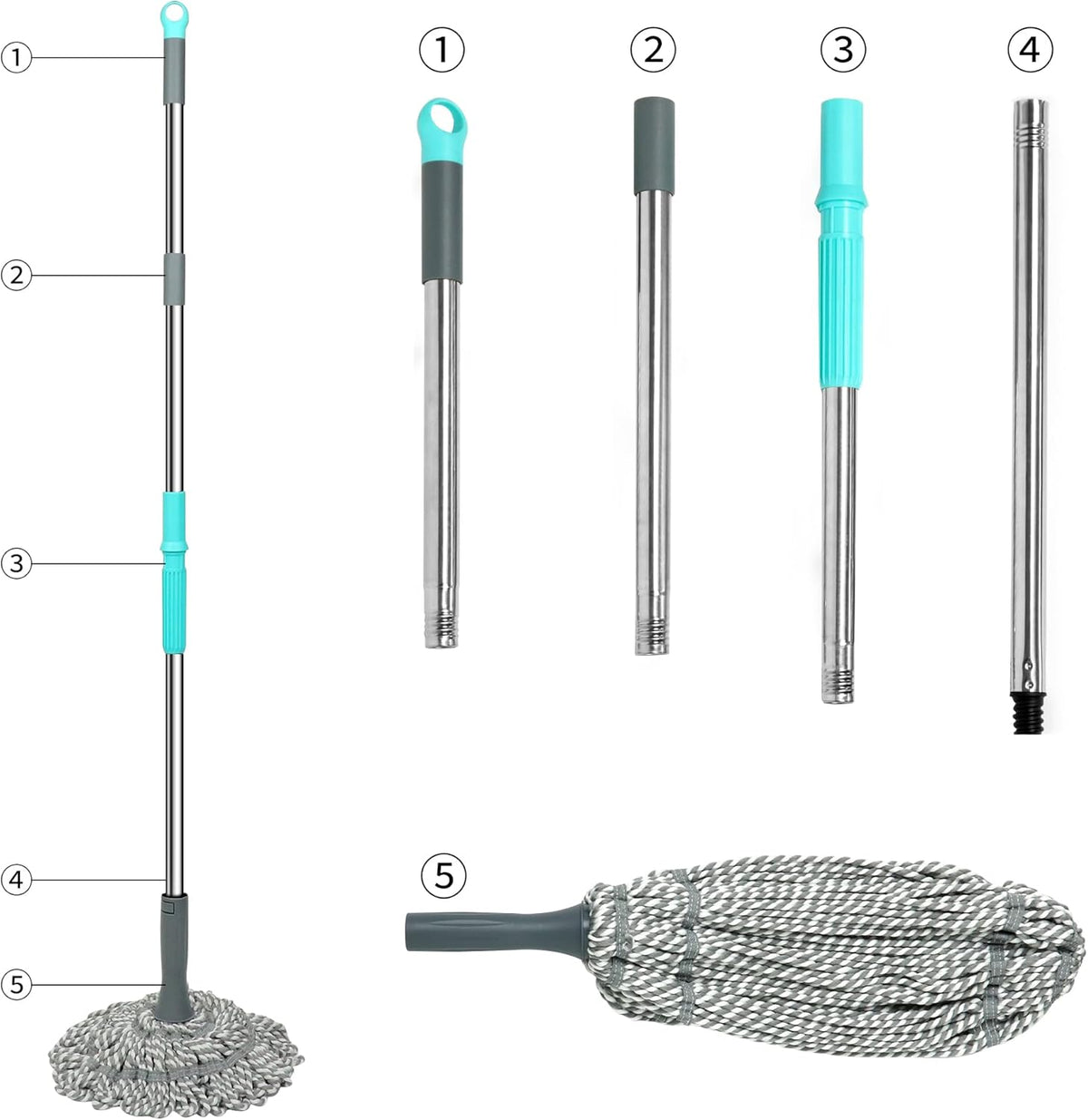 Self Wringing Mop - Easy Squeeze Twist Mop with 52.5 Inch Long Handle, Heavy Duty for Hardwood