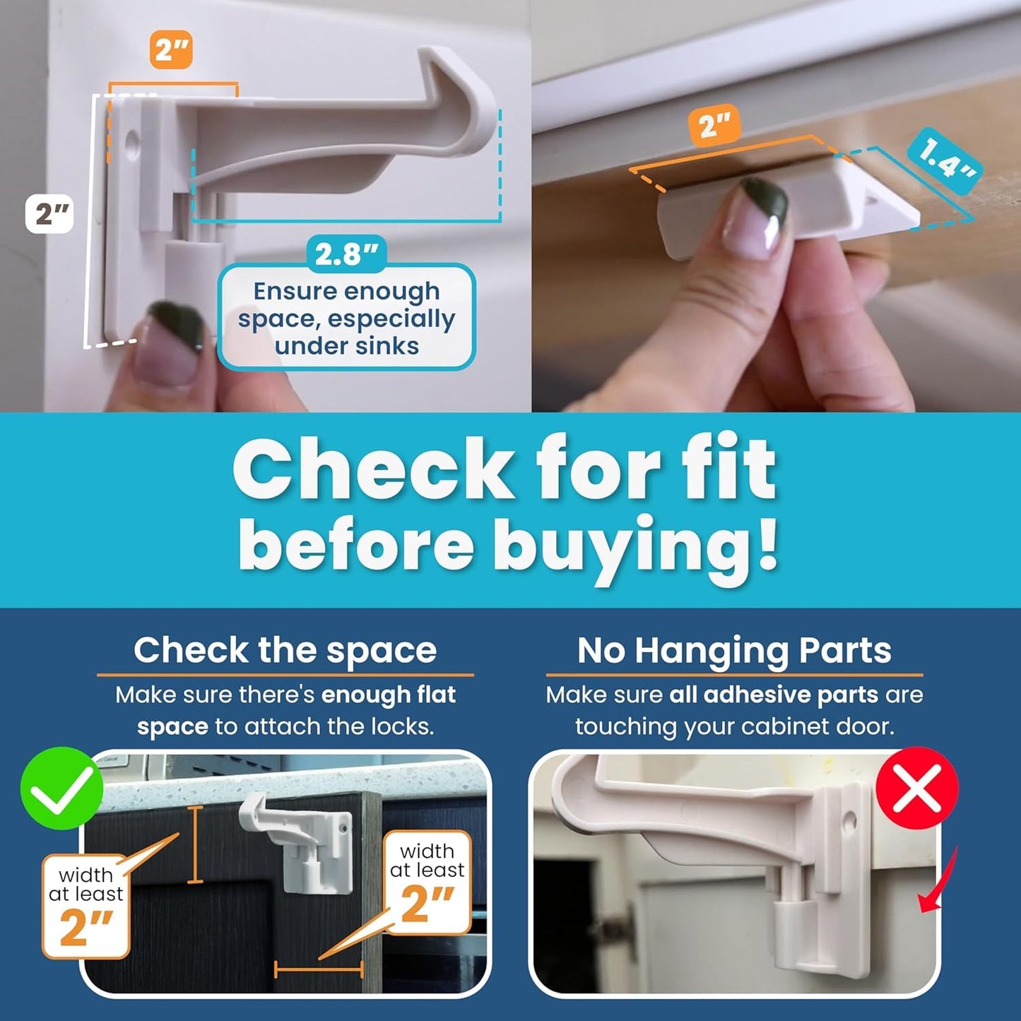 Upgraded Invisible Baby Proofing Cabinet Latch Locks (10 Pack) - No Drilling or Tools Required for