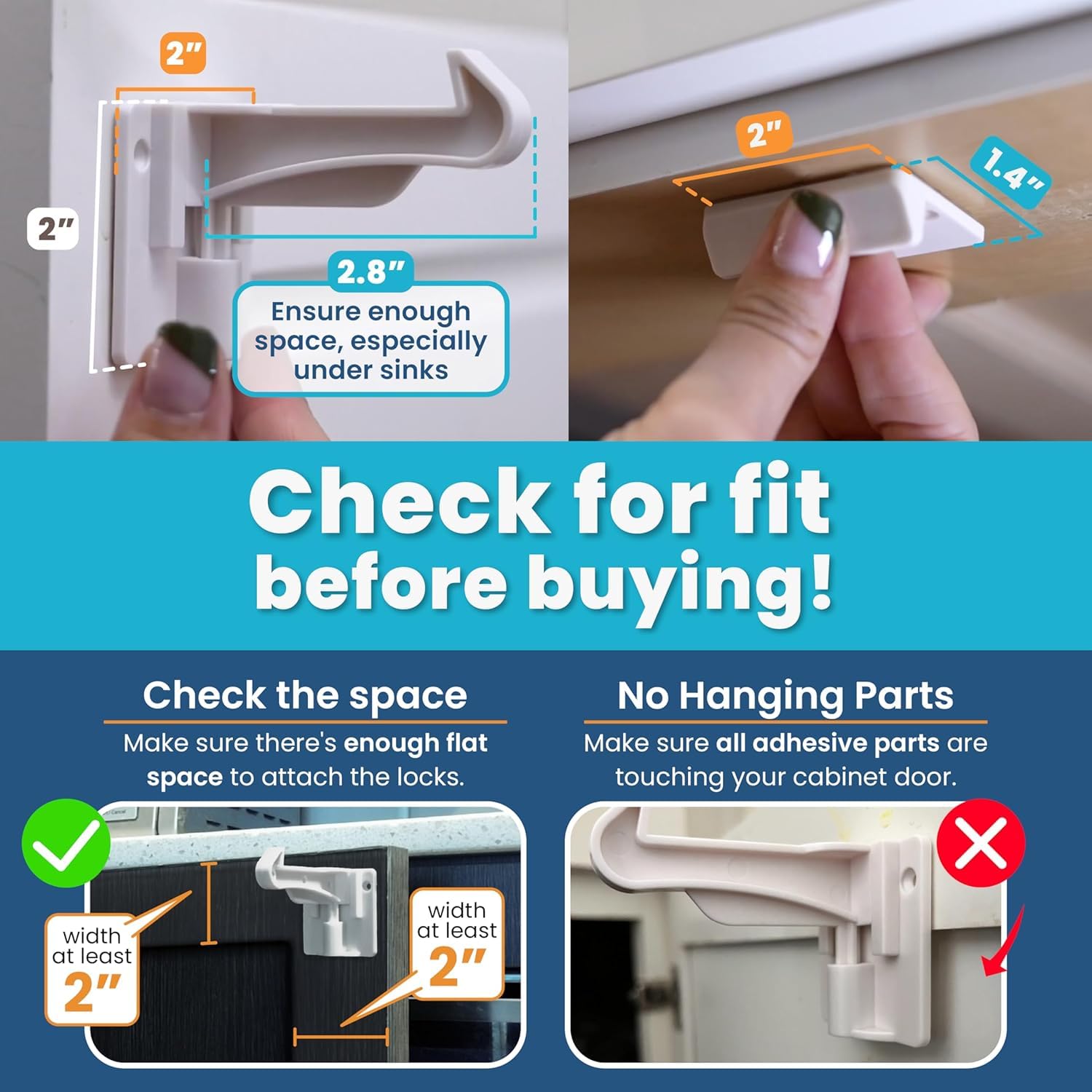 Upgraded Invisible Baby Proofing Cabinet Latch Locks (10 Pack) - No Drilling or Tools Required for