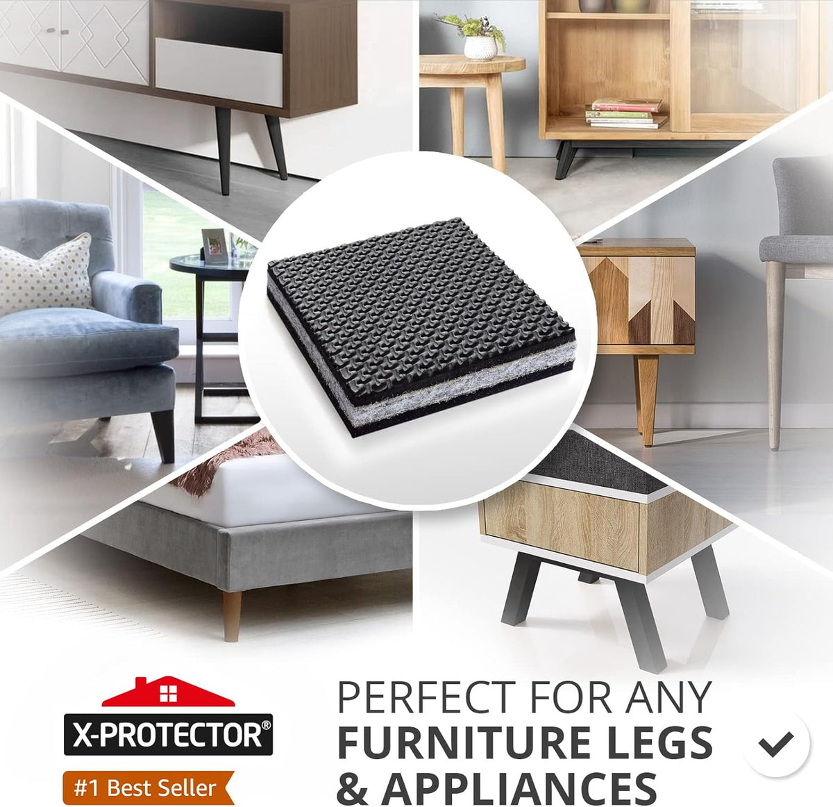 X-PROTECTOR Non Slip Furniture Pads – 4 PCS Premium Furniture Grippers 6"! Best SelfAdhesive Rubber