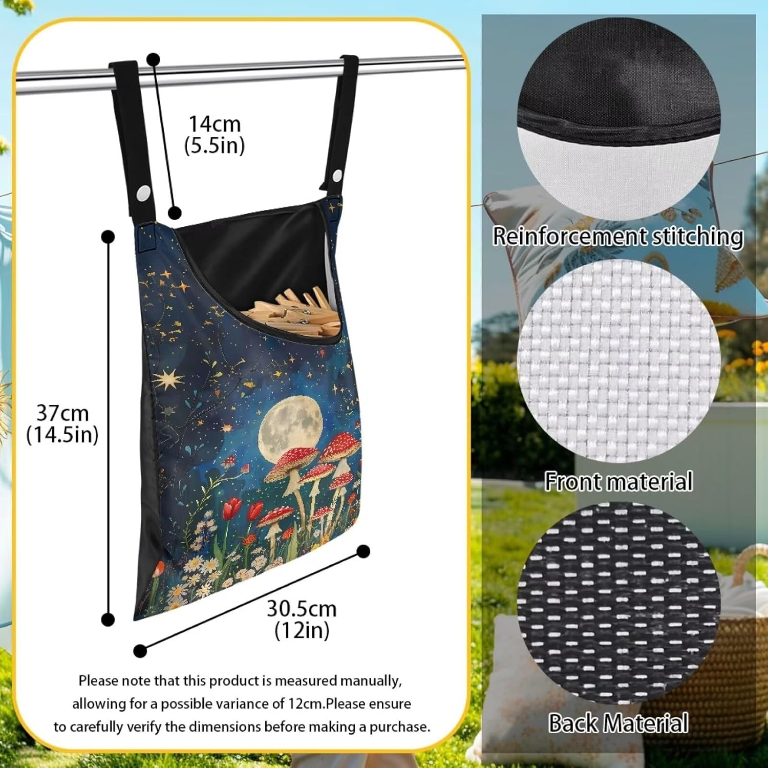 Mushroom Handy Clothespin Bags Moon Space-Saving Clothespin Storage Hanger Bag, Hanging Storage