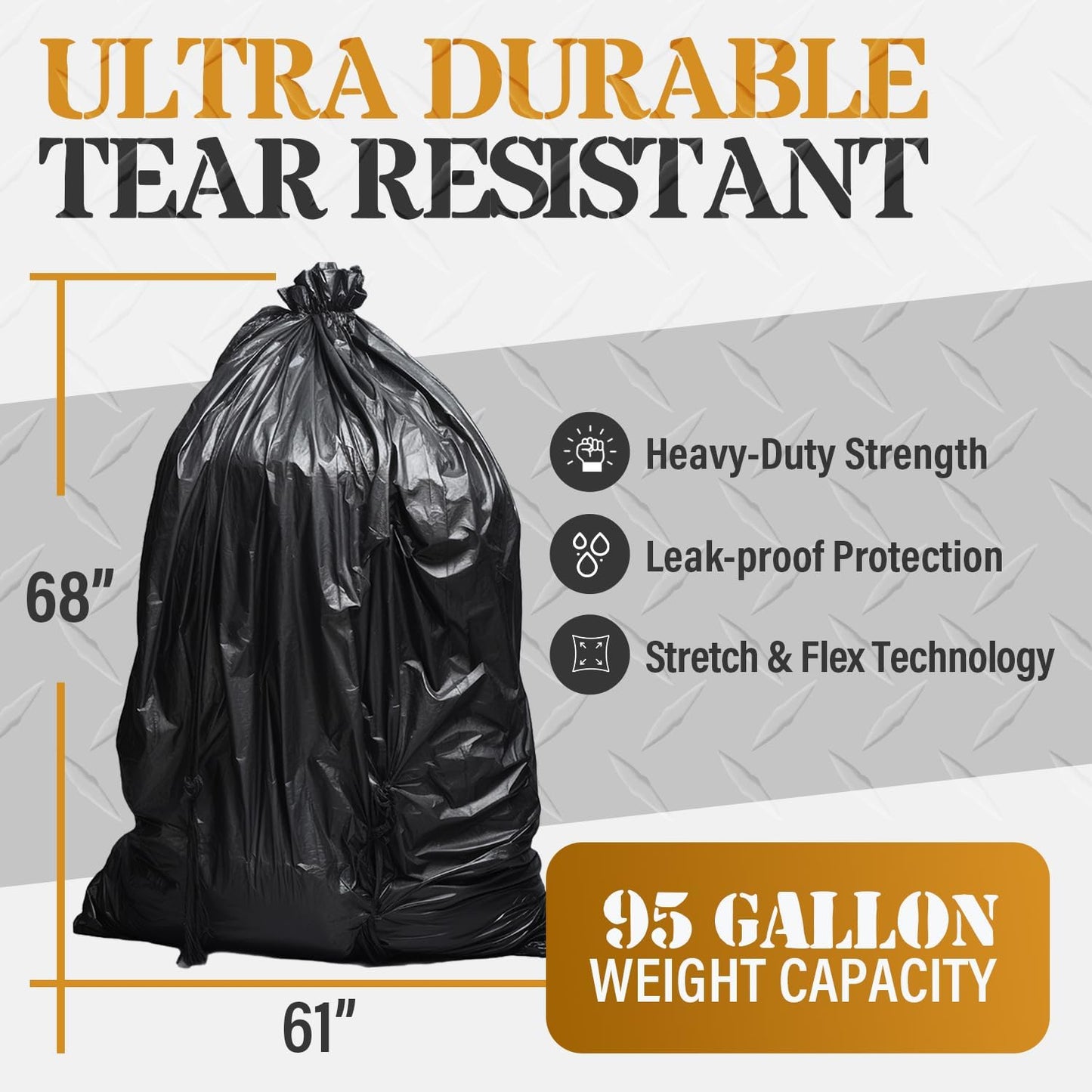95-96 Gallon Extra-Large Black Garbage Can Liners, Heavy-Duty Trash Bags, 50 Bags, 1.5 Mil Thick