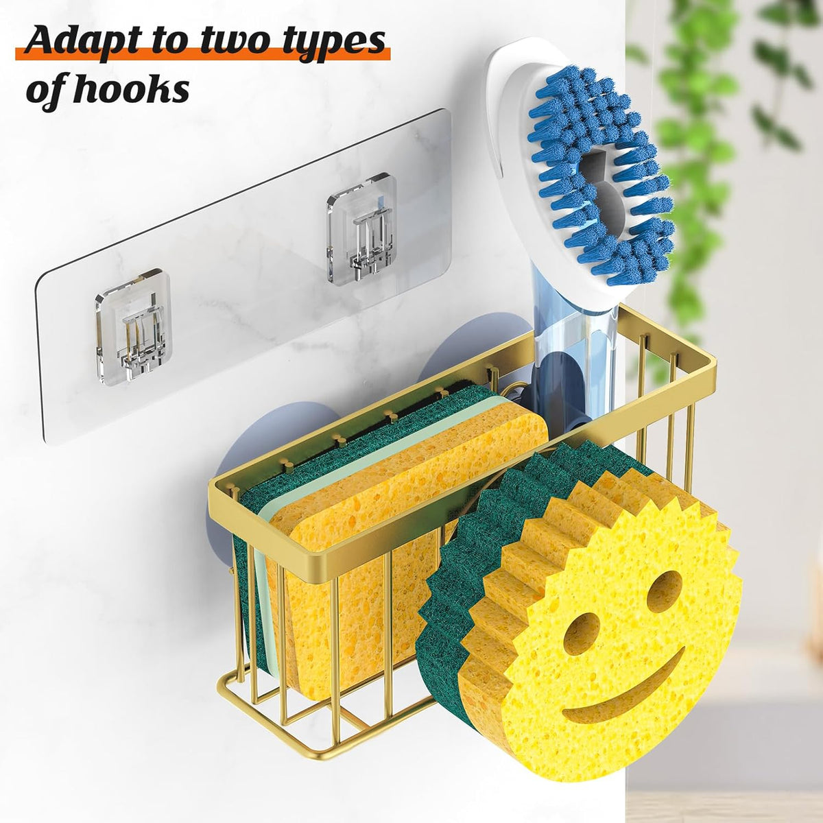 Sponge Holder Smiley Face,Sink Caddy,Sink Organizer with 2 Suction Cups/1 Adhesive Strips,Designed