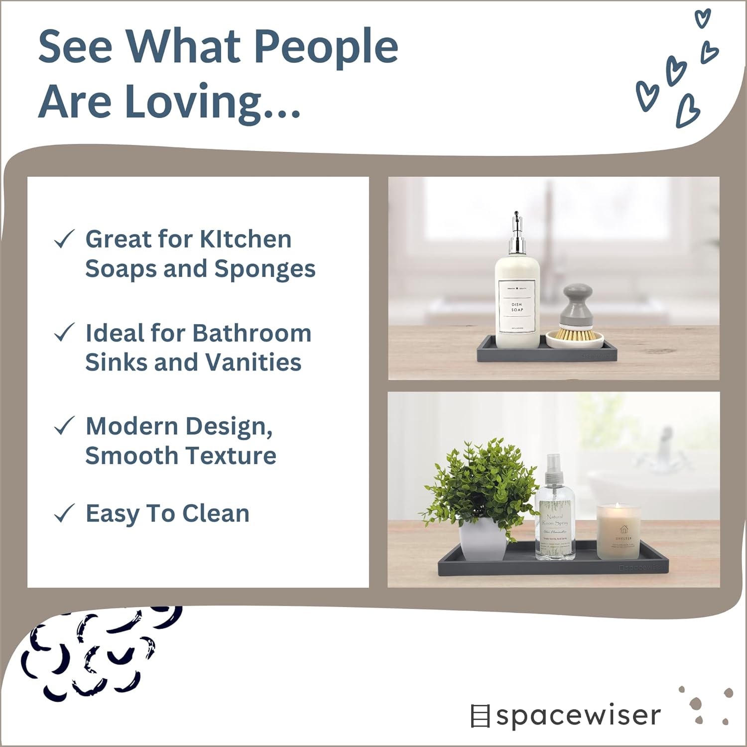 Countertop and Vanity Tray - 2 PC (11” and 7”) Shatterproof Silicone Kitchen and Bathroom Trays for