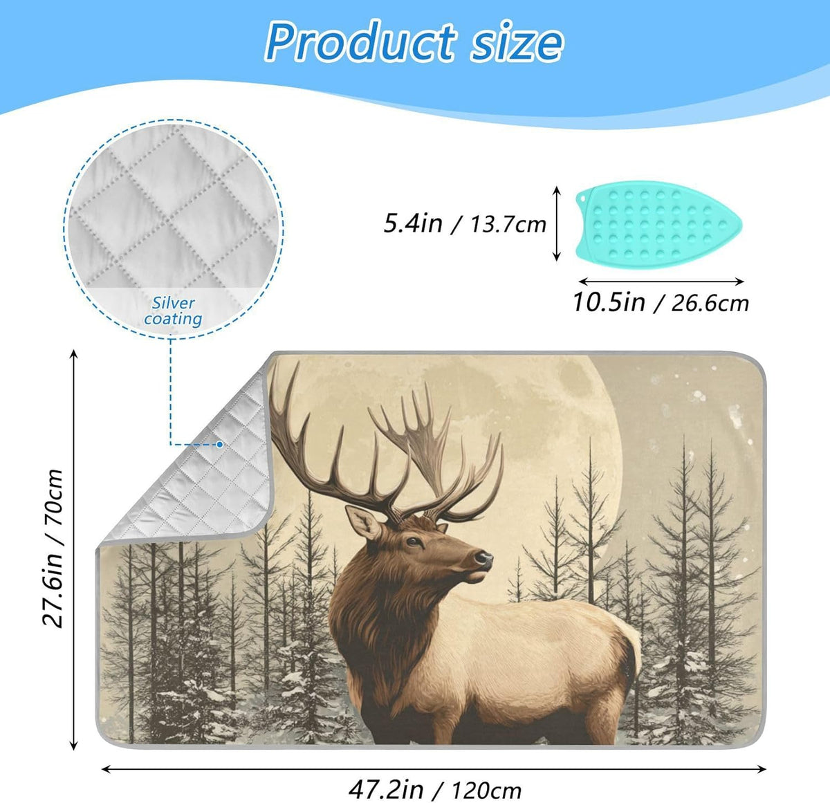 Retro Elk Winter Ironing Mat for Table top Portable Ironing Pad Blanket for Washer Dryer Countertop