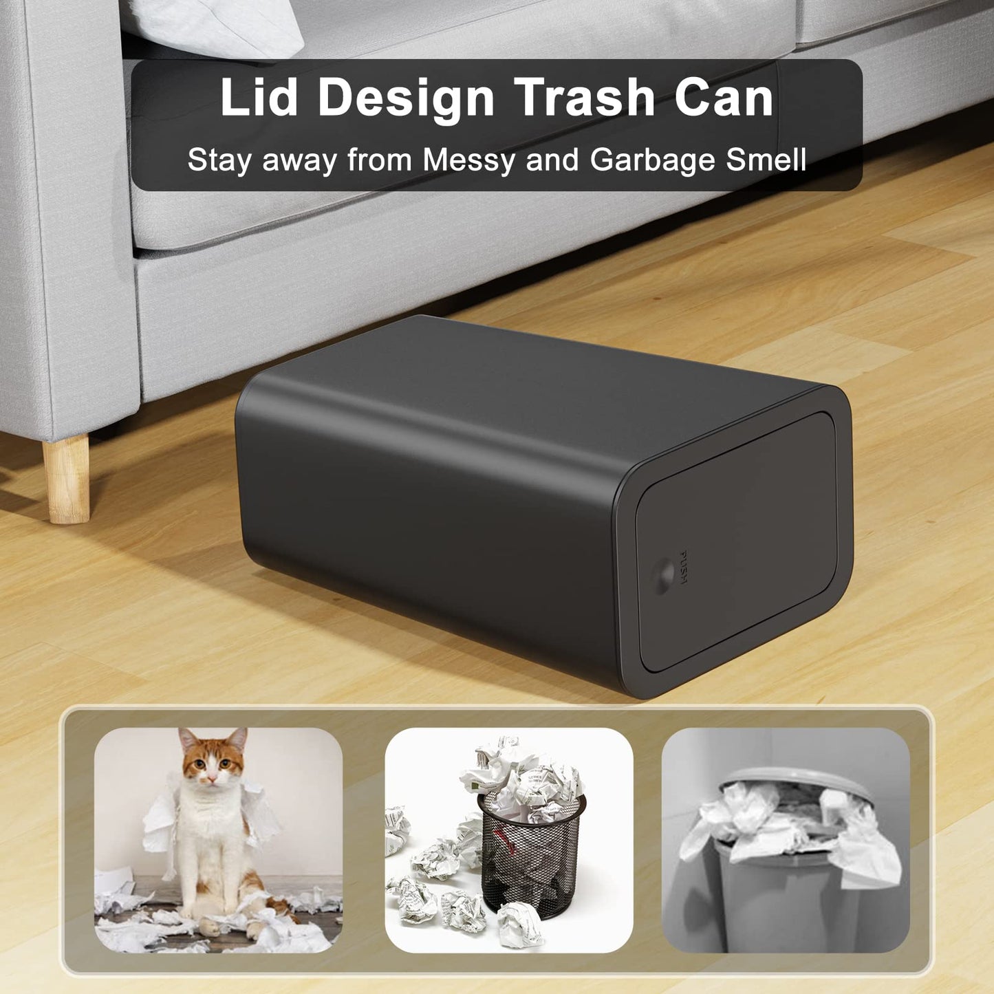 N. NETDOT 3 Pack 10 Liter Small Trash Can with lid, 2.6 Gallon,Garbage Can Slim Trash Bin Waste