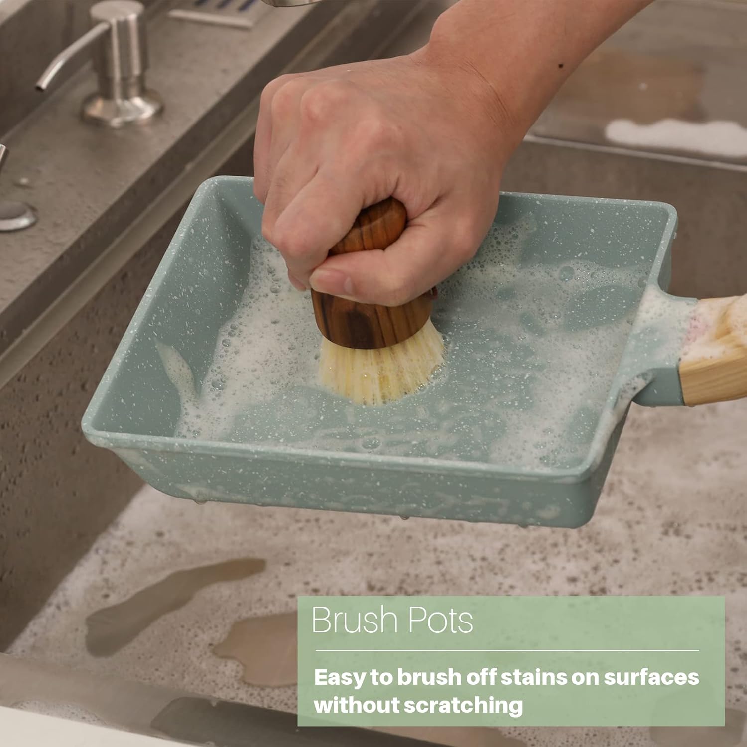 Teak Dish Scrub Brush 3PCS by HTB, Good Grip Small Wooden Dish Brush with Teak Handle & Sisal