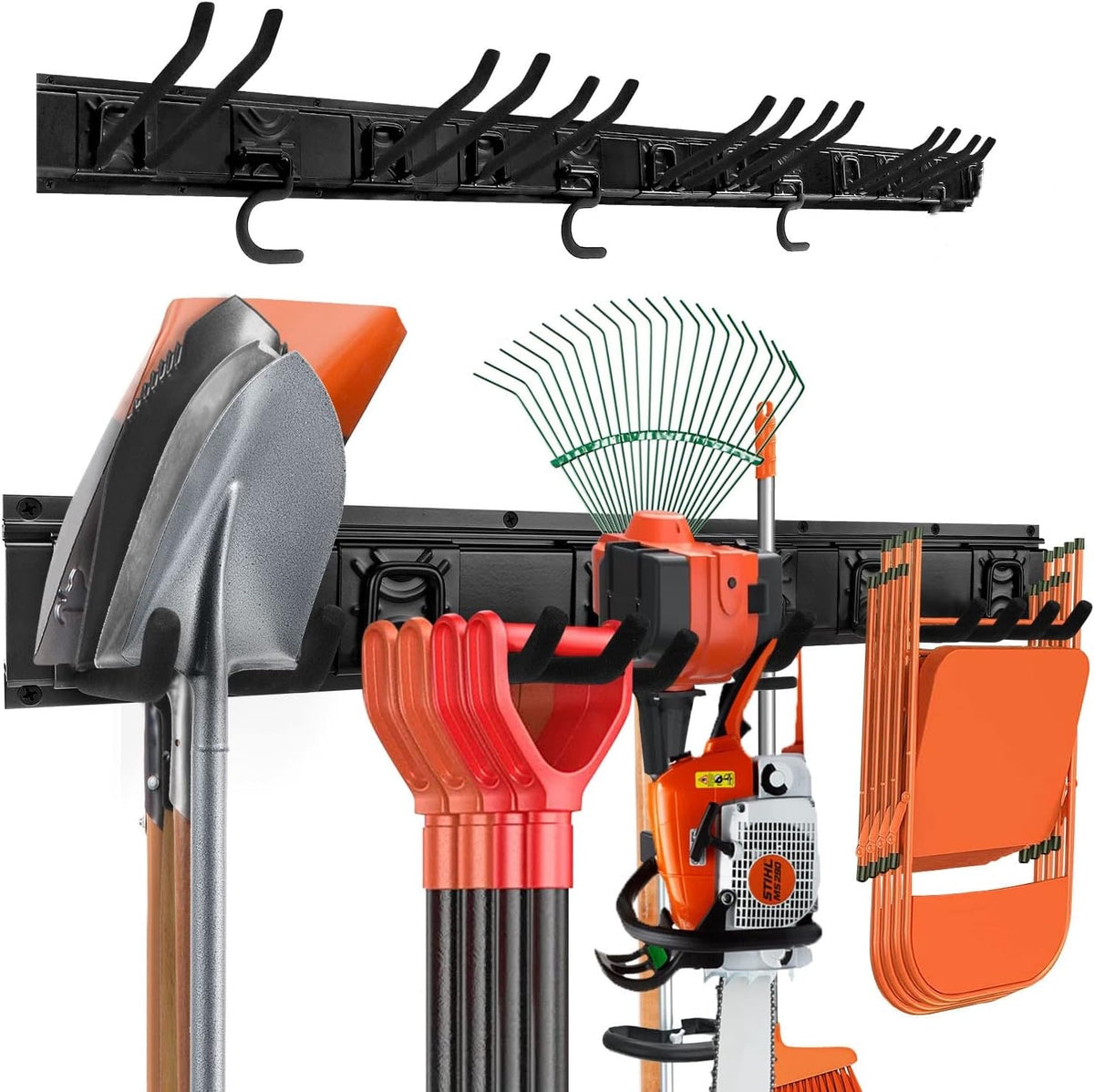 Garden Tool Rack Set, Garage Wall Organization Hanger with 3 Mop Holder and 6 Multi-Purpose Hooks