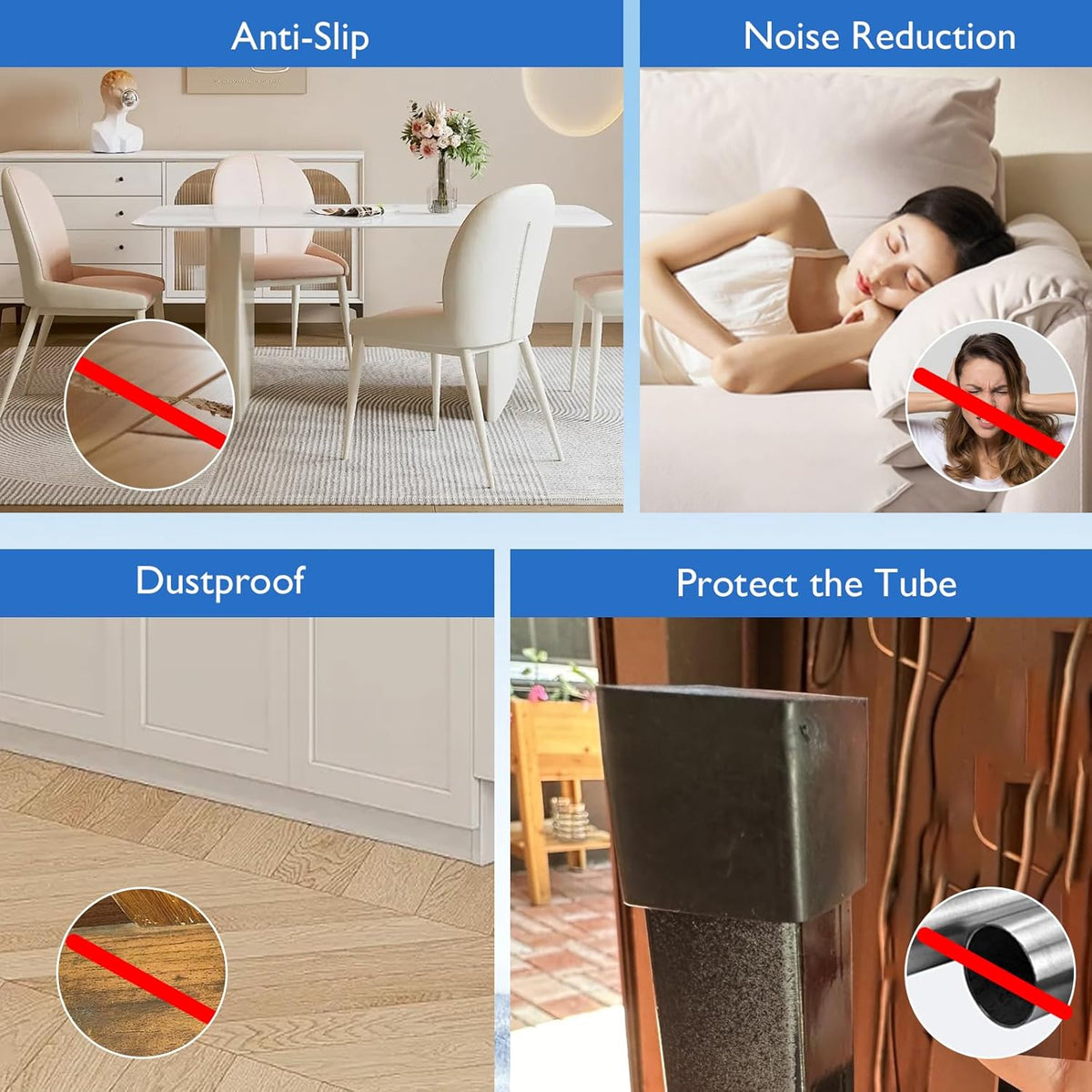 4 Pcs 1" x 1-1/2" Rectangular Rubber Chair Leg Caps, PVC Table Leg Covers, Flexible & Anti-Slip