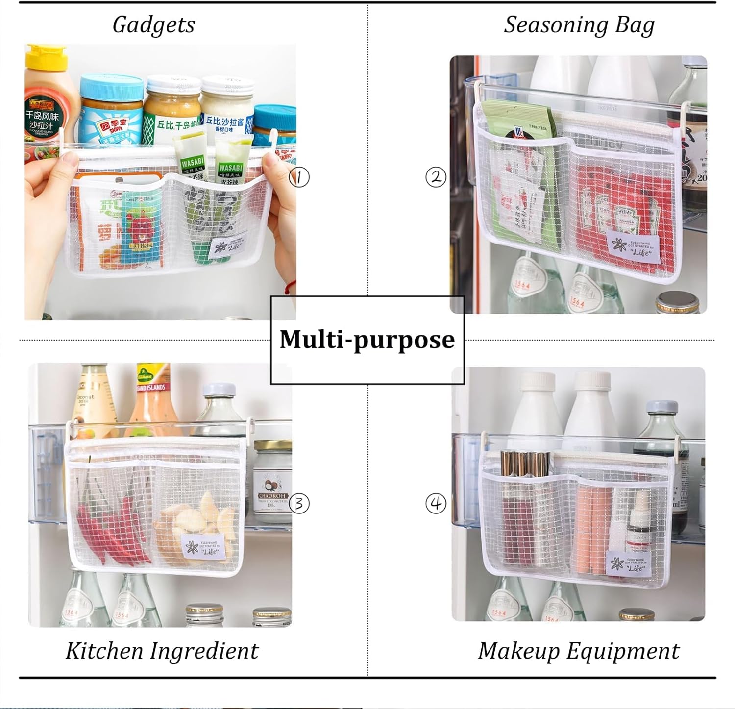 4PCS Refrigerator Door Organizer Set, Fridge Hanging Mesh Bag for Kitchen Storage Bag, Household