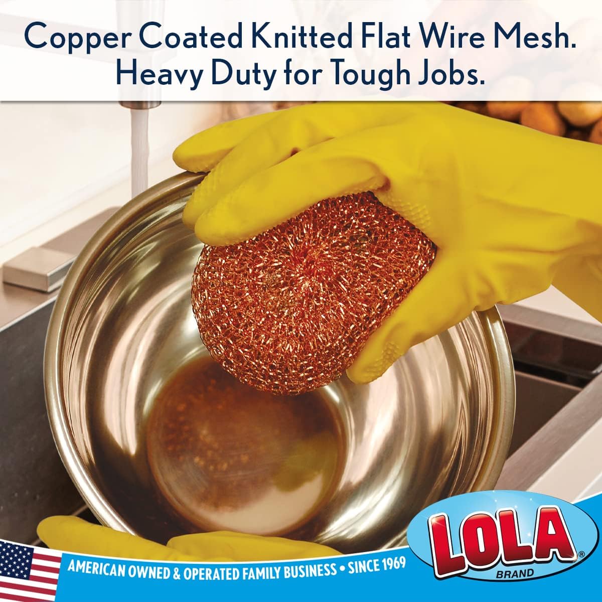 LOLA Copper Mesh Scouring Pad, 18 Grams, 12 Pack, Heavy Duty Cleaning Pads, Copper Coated Knitted