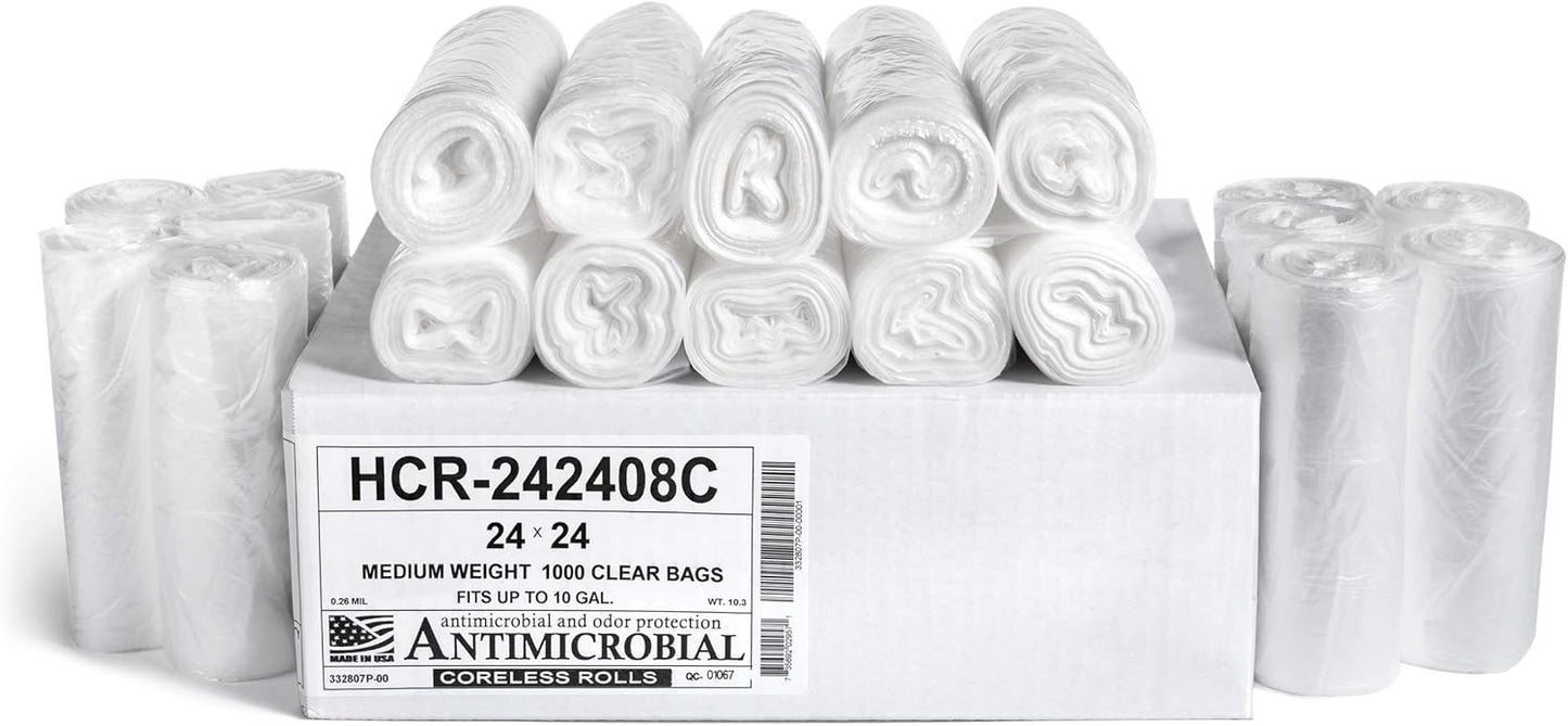 Aluf Plastics High Density Trash Bags, 10 Gallon, 1000 Count, 8 Micron (eq), 24" x 24", Clear, for