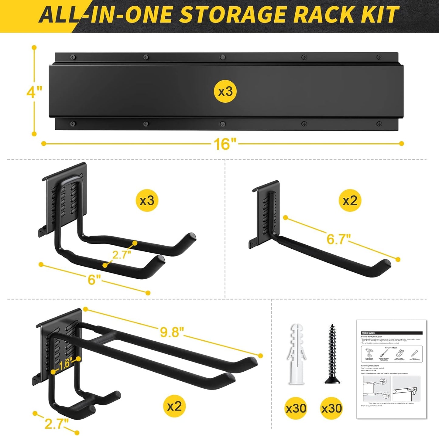 48 Inches Garage Storage, Garage Organization, Wall Mount Garden Tool Organizer, 440lbs Adjustable