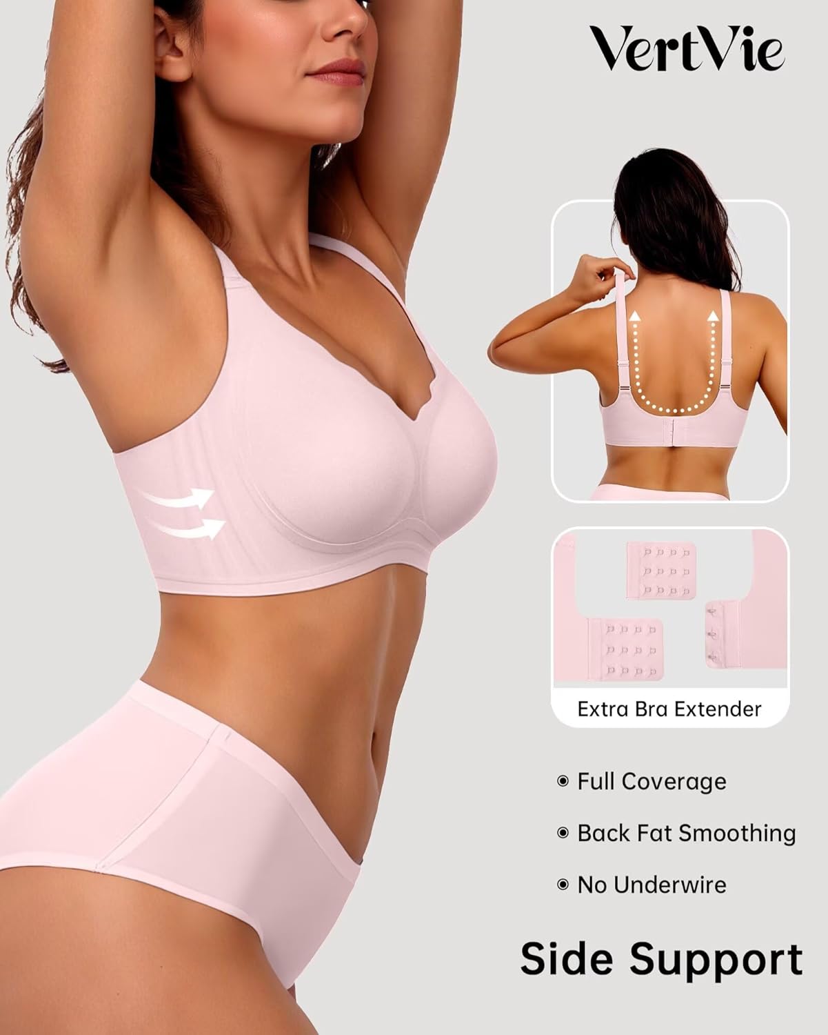 Vertvie Womens Seamless Bras No Underwire Supportive Wireless Push Up Full Coverage Bralette