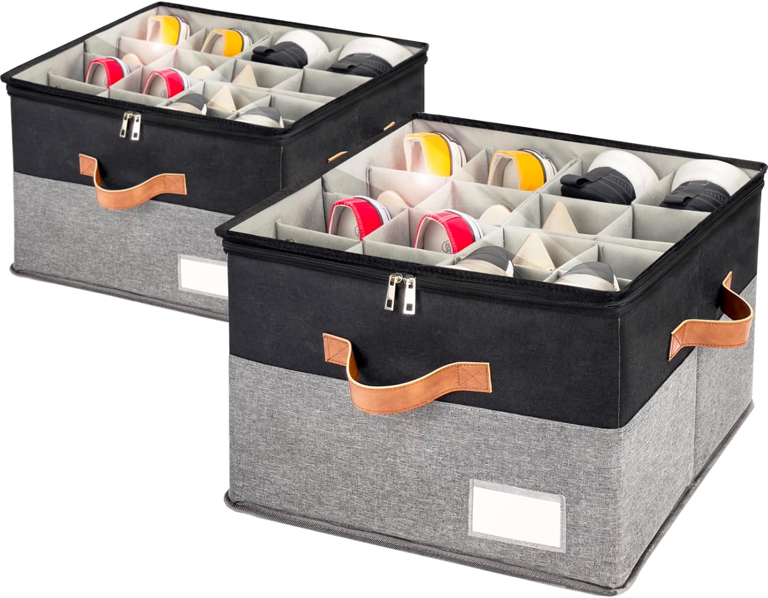 Shoe Organizer for Closet, Foldable Shoe Storage Bins with Clear Cover, Space Saving Shoes Holder