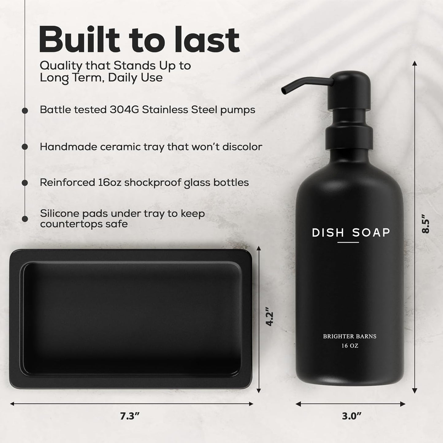 Black Glass Hand and Dish Soap Dispenser Set by Brighter Barns - Kitchen Soap Dispenser Set with