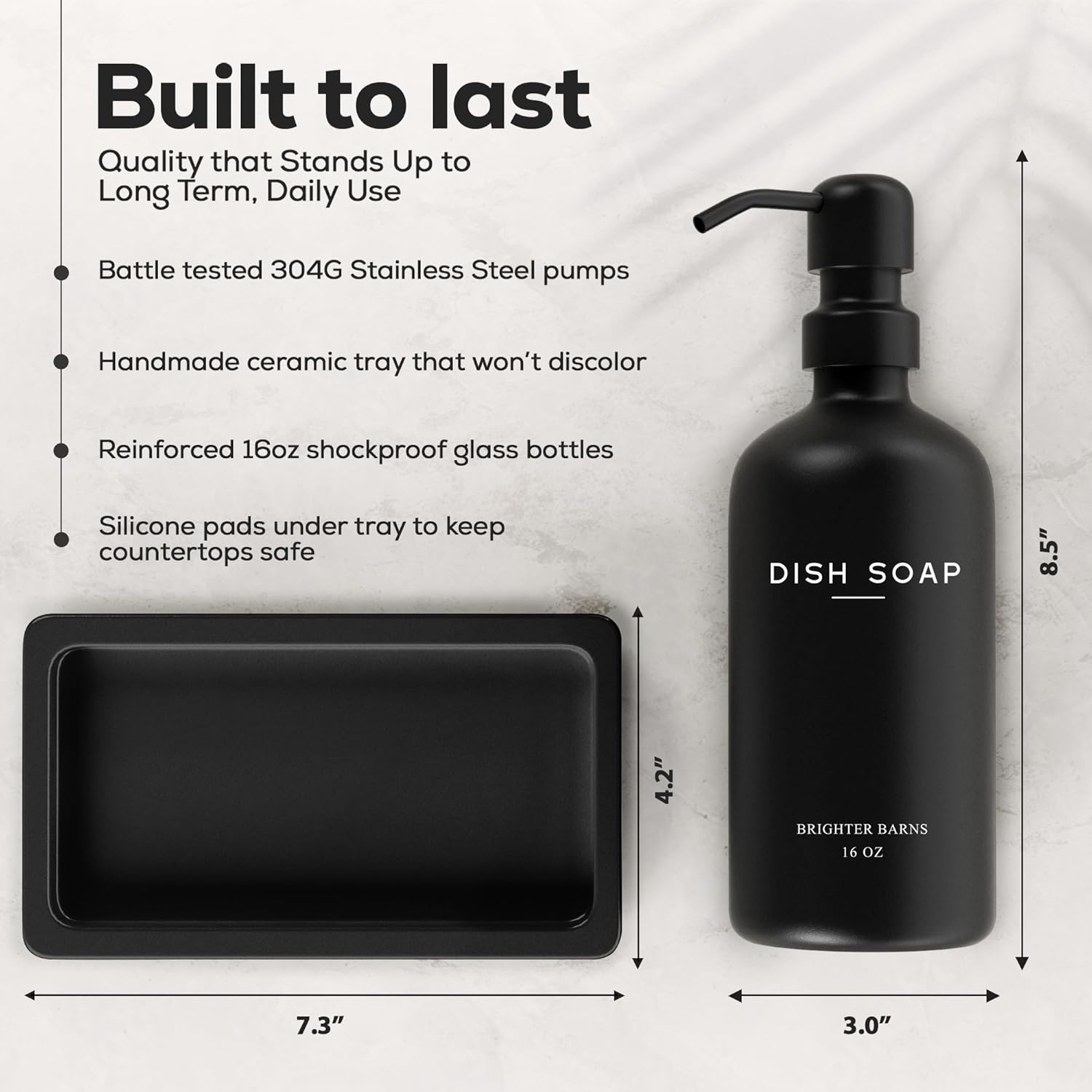 Black Glass Hand and Dish Soap Dispenser Set by Brighter Barns - Kitchen Soap Dispenser Set with