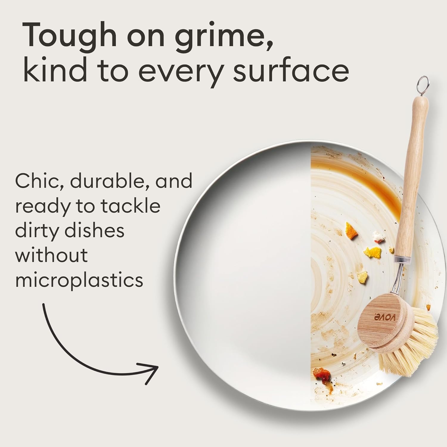 Vove Bamboo Dish Brush, FSC-Certified - Includes 3 Replacement Heads - Natural Fiber Bristles