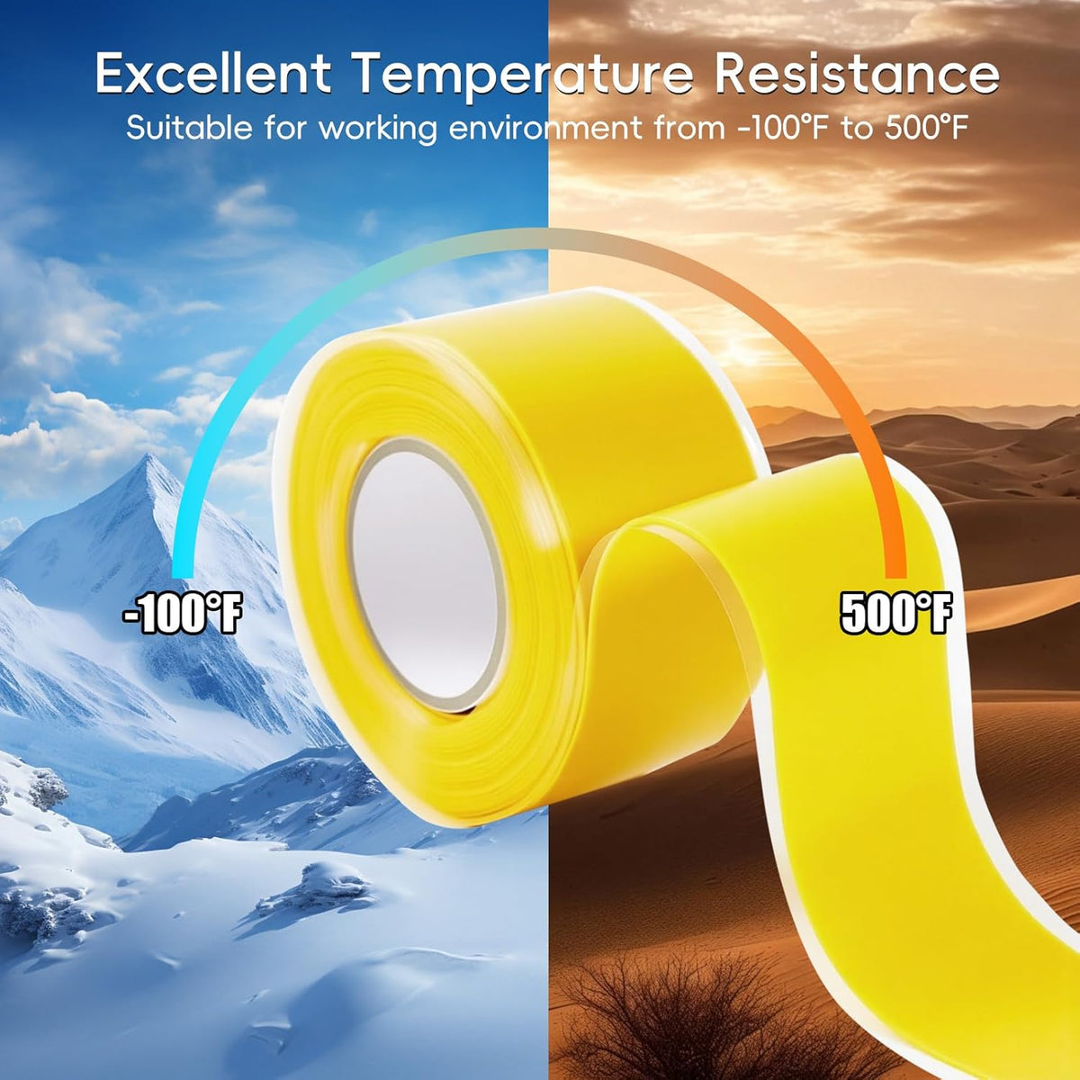 Self Fusing Silicone Tape 2 Rolls 1 in x 10' Yellow Waterproof Rescue Tape Rubber Leak Silicone