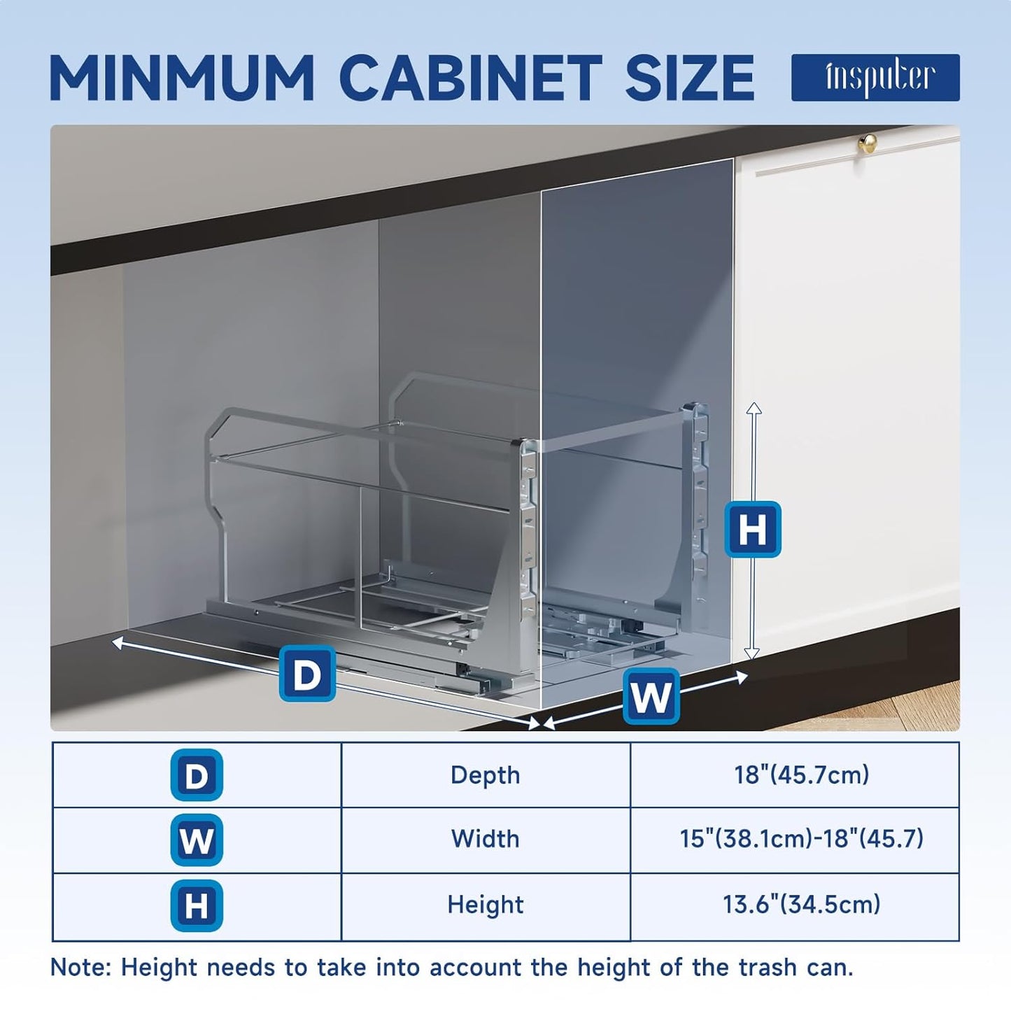 Pull Out Trash Can Under Cabinet with Push to Open Slides, Insputer Heavy Duty Under Sink Garbage