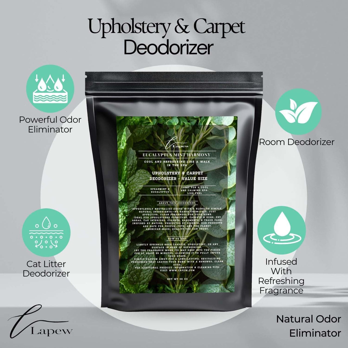 Eucalyptus Mint Harmony Carpet Freshener Powder Refill 36 oz | Powerful Odor Eliminator for Home |