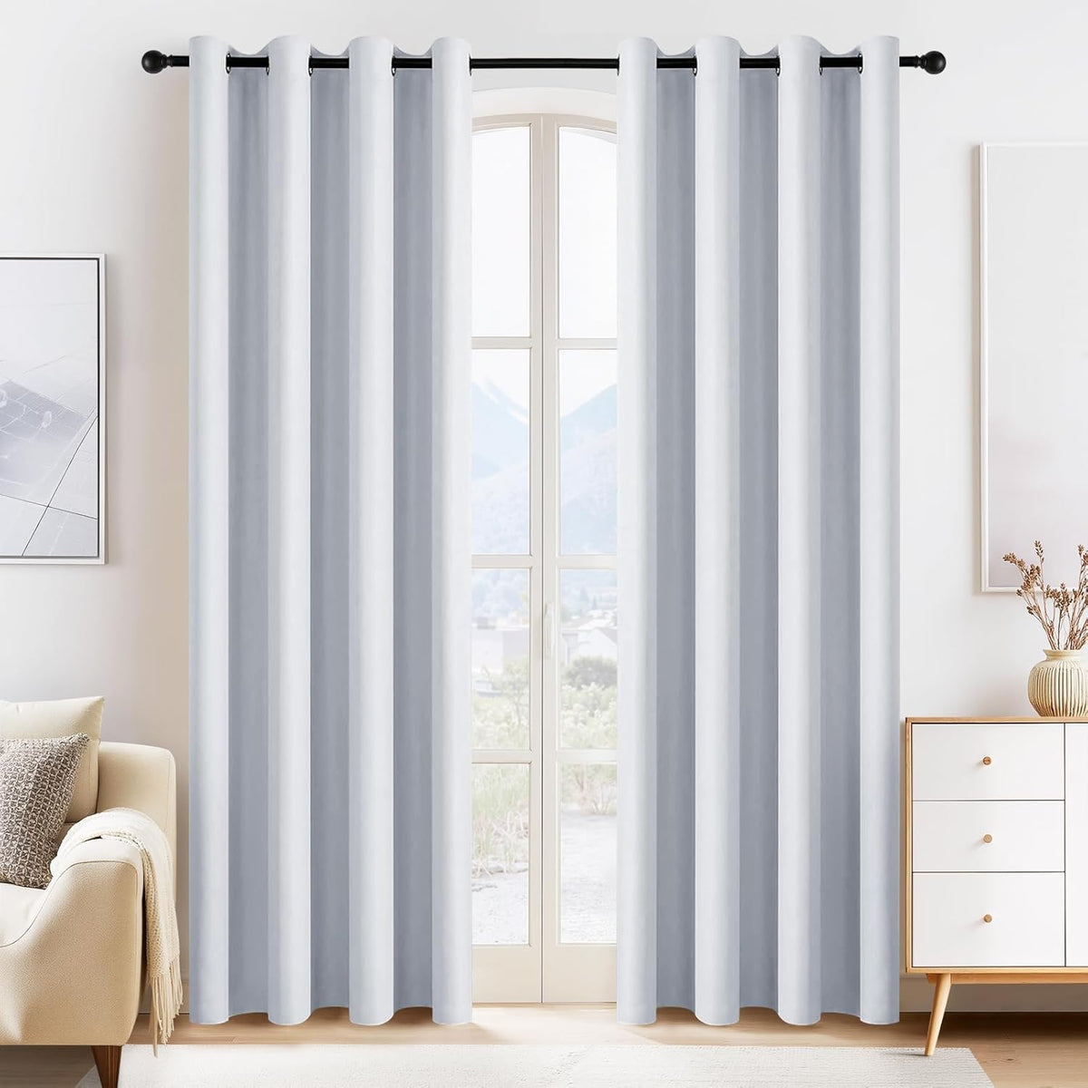 PONY DANCE Greyish White Blackout Curtains for Bedroom 84 Inch Length 2 Panels Set, Privacy Thermal