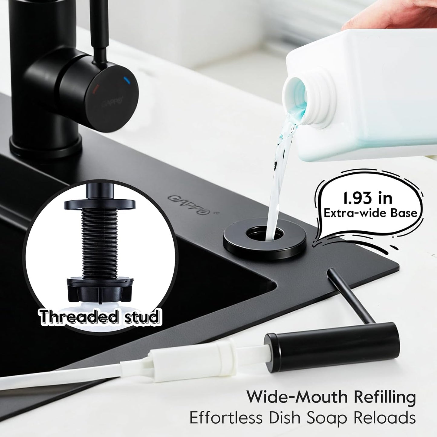 GAPPO Soap Dispenser for Kitchen Sink, Built in Sink Soap Dispenser, Matte Black Stainless Steel