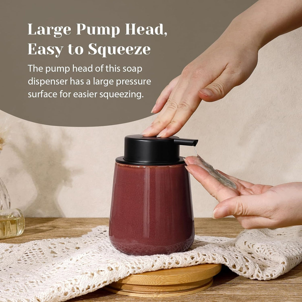 INGOFIN Ceramic Lotion Dispenser - 12 oz Refillable Hand Soap Dispenser Bathroom, Modern Liquid