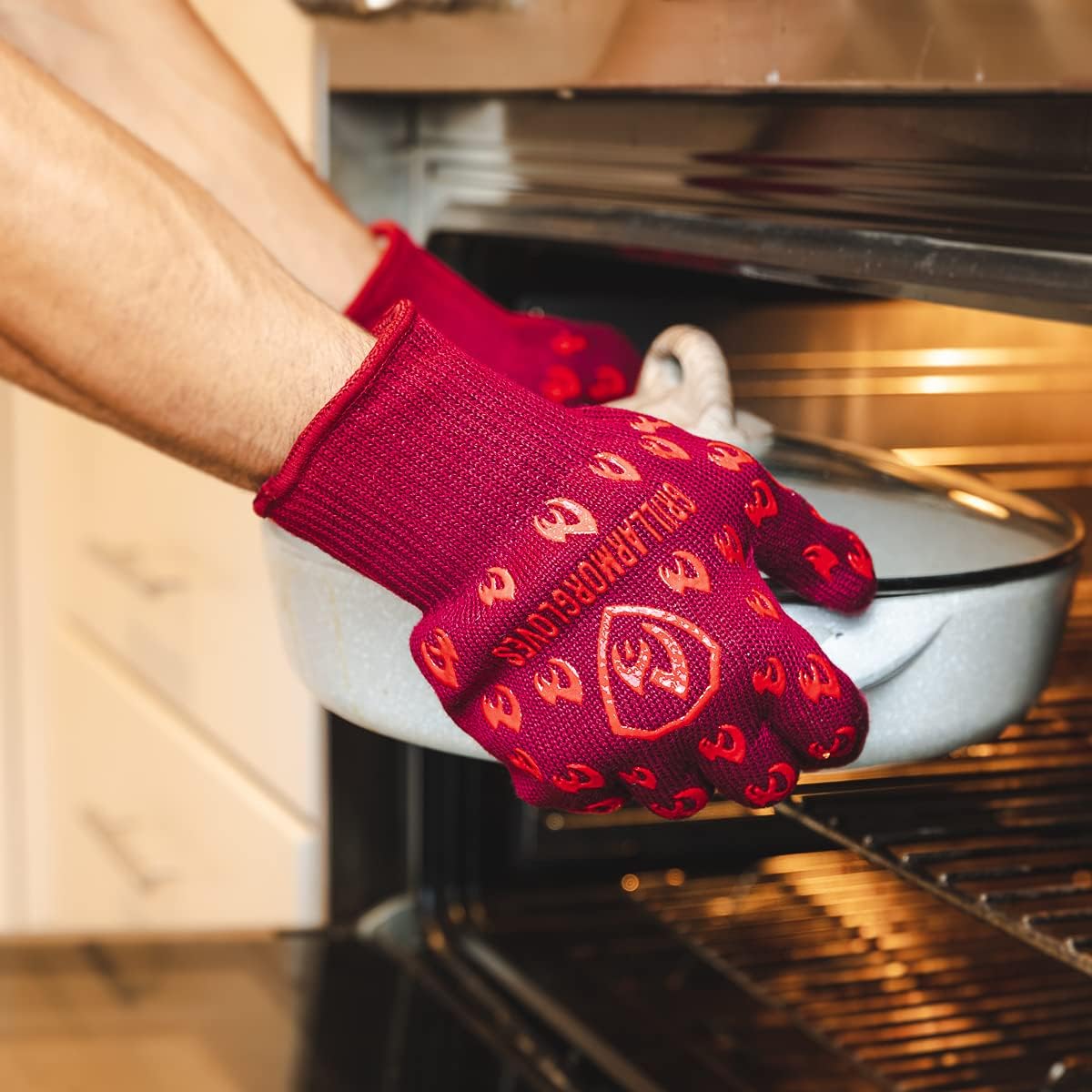 Grill Armor Oven Gloves 932°F Extreme Heat & Cut Resistant Oven Mitts with Fingers for BBQ