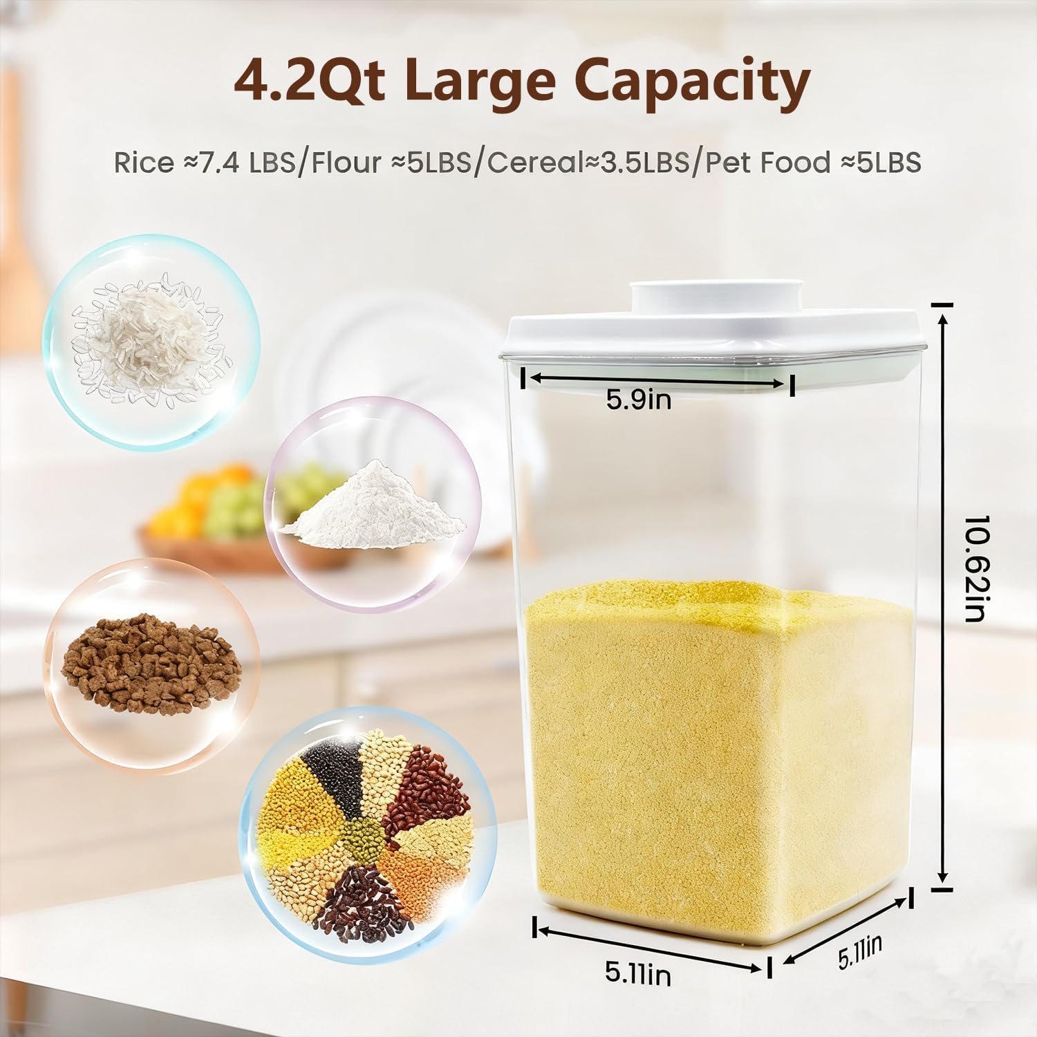 Pop Airtight Food Storage Containers Set with Lids, Large 4.2Qt/4L Food Containers with Scoop