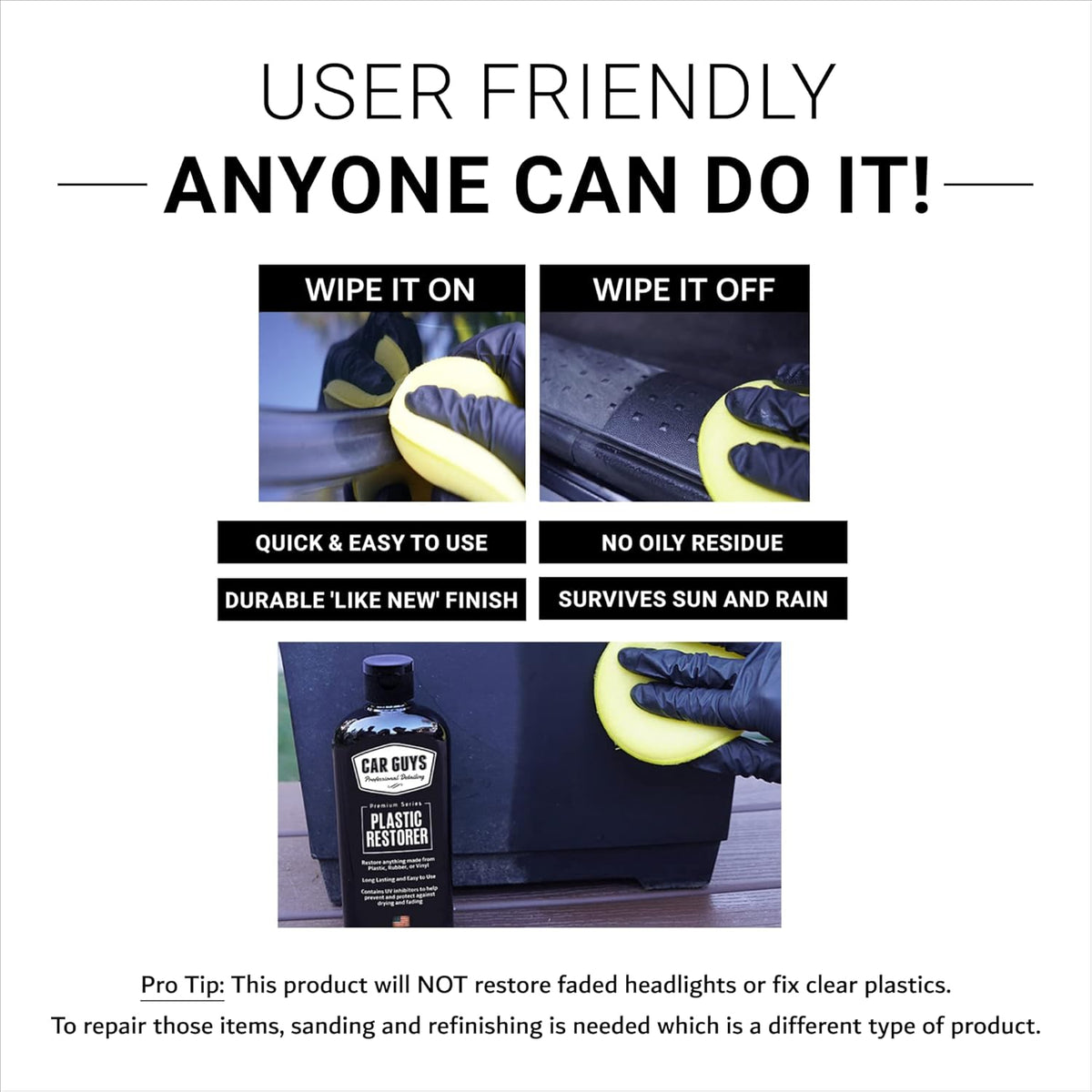 CAR GUYS Plastic Restorer | Bring Plastic, Rubber, and Vinyl Back to Life! | User Friendly Trim