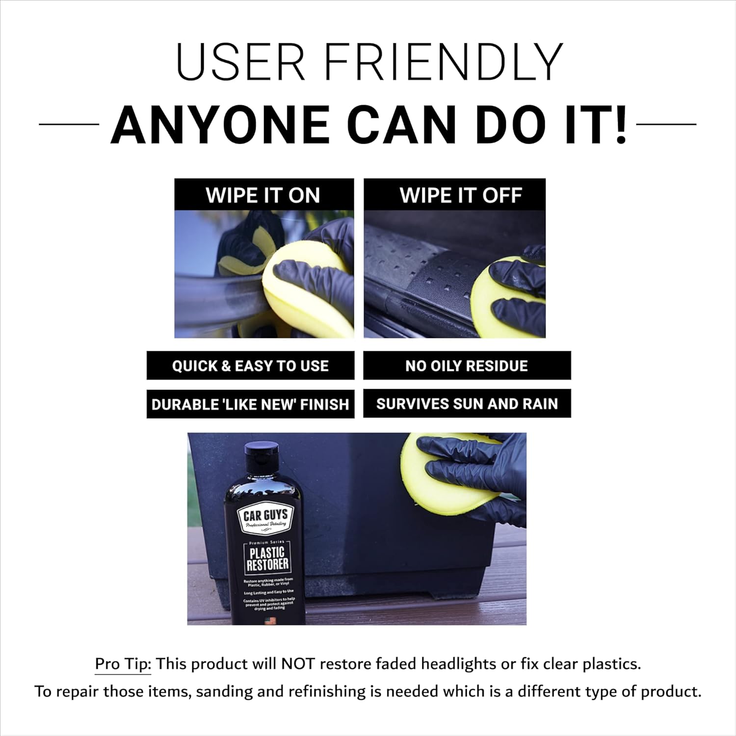 CAR GUYS Plastic Restorer | Bring Plastic, Rubber, and Vinyl Back to Life! | User Friendly Trim