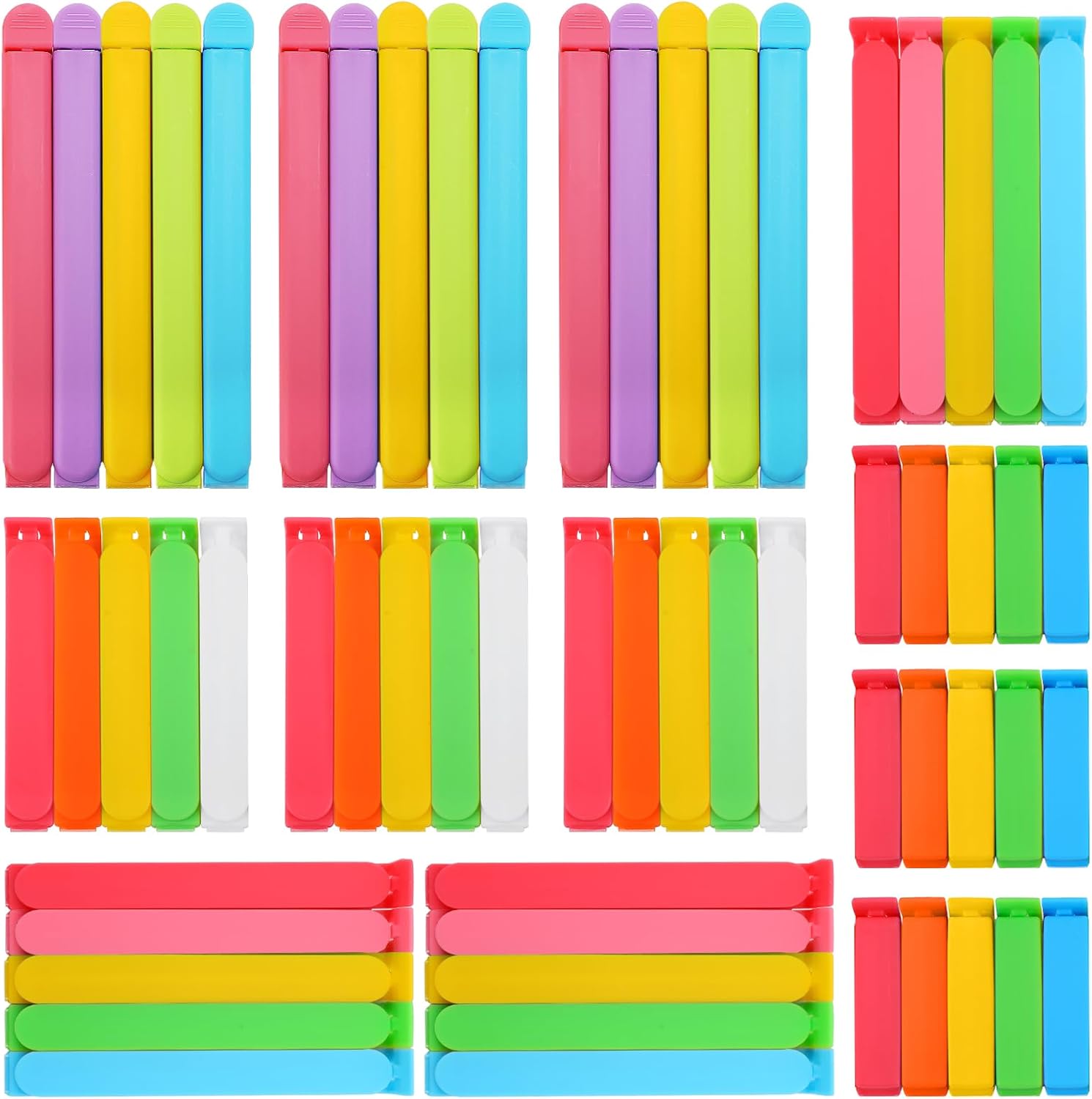 60 PCS Colorful Chip Clips - 4 Sizes Good Sealing Bag Clips for Food Snack Storage, Keeps Coffee