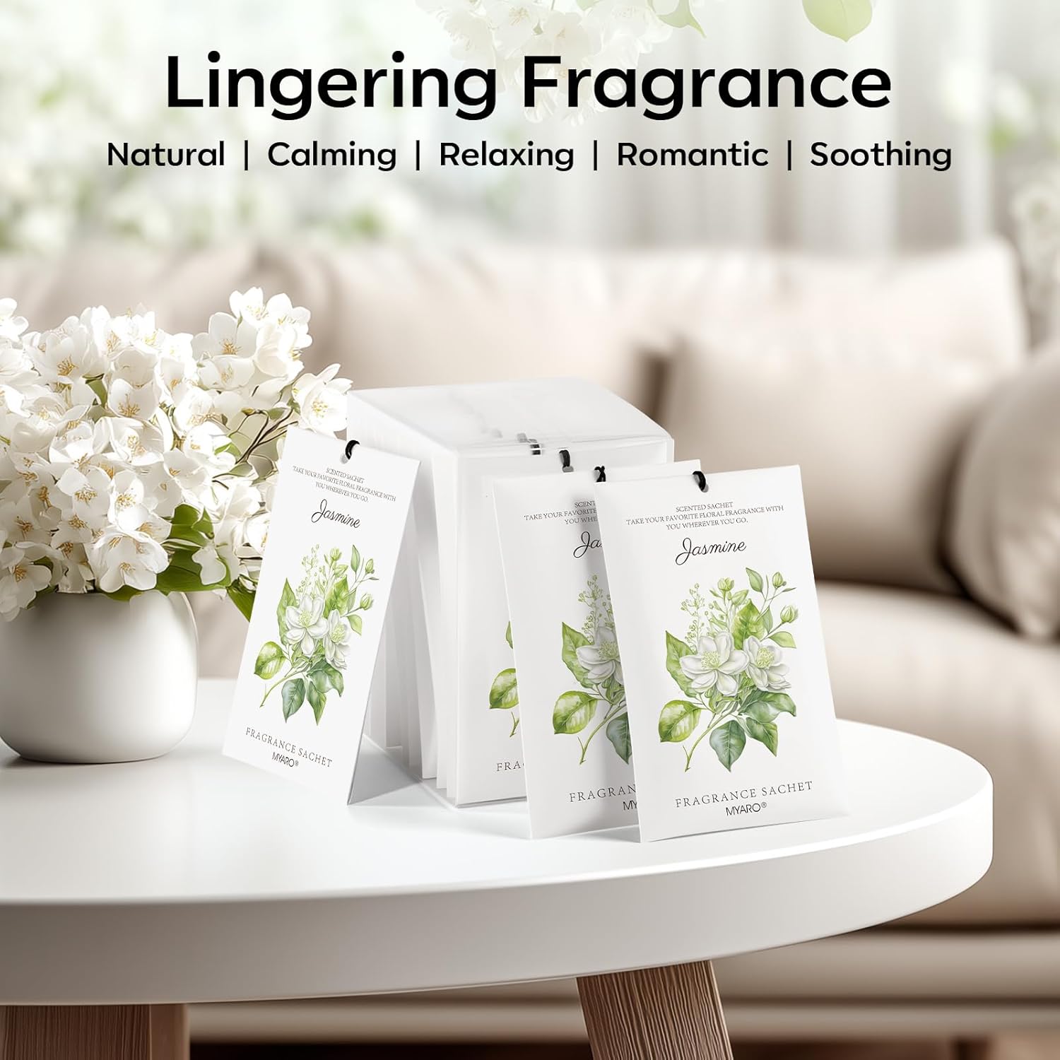 MYARO 12 Packs Jasmine Scented Sachets for Drawer and Closet, Long-Lasting Air Freshener Sachets