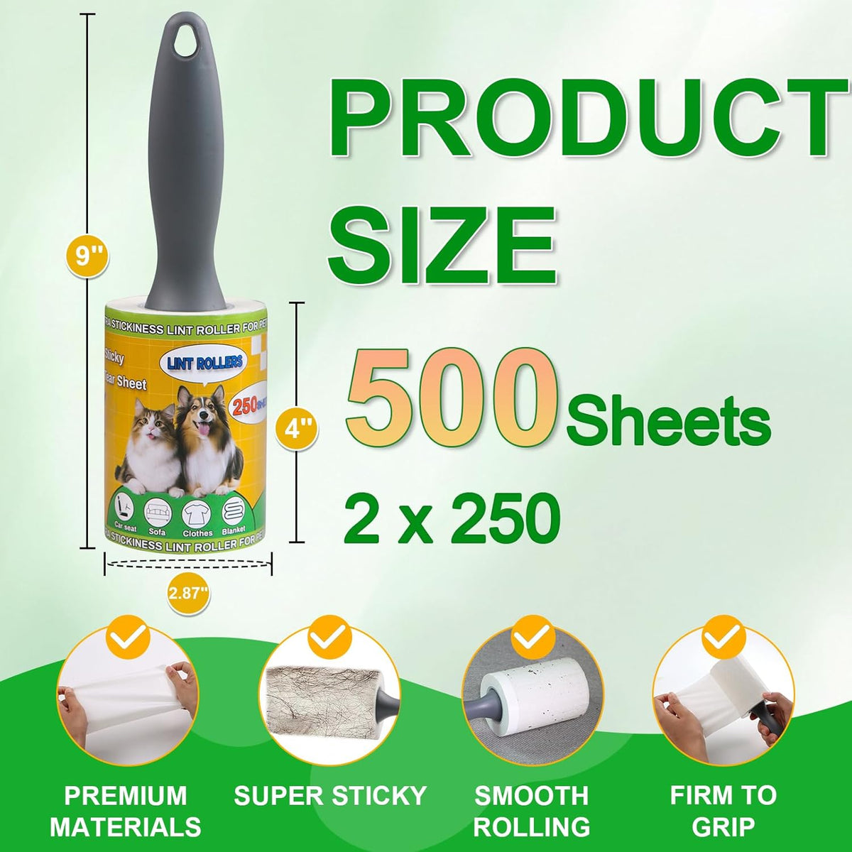 Lint Roller for Pet Hair 500 Sheets Extra Sticky Pet Hair Remover for Clothes Furniture Carpet