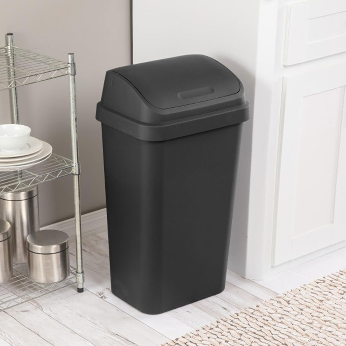 Sterilite 4-Pack Swing Top Wastebasket, Sleek Square Profile Trash Can, 13 Gallon, Black - Modern